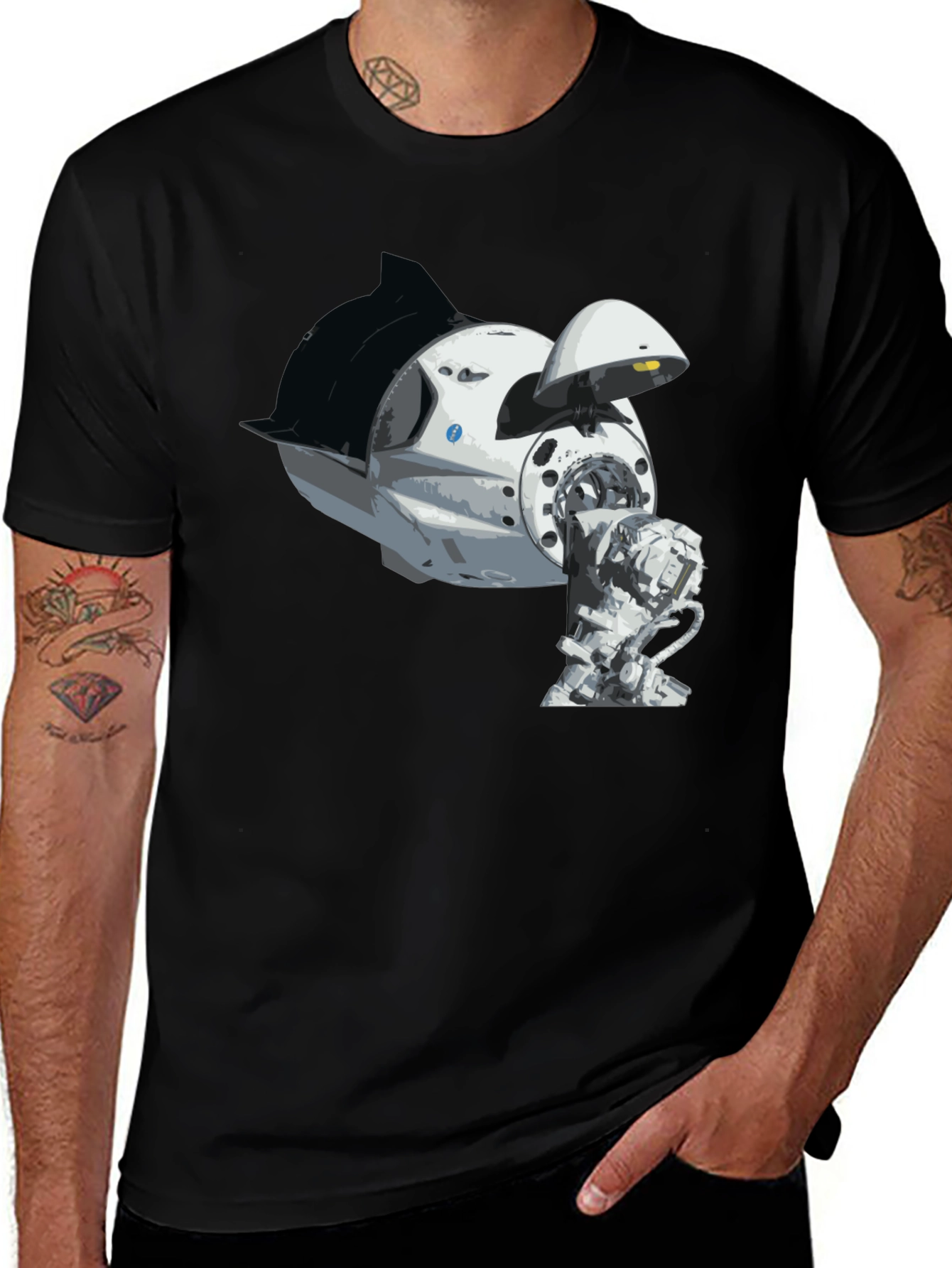 Spacecraft Graphic T-Shirt - Black Crew Neck Tee
