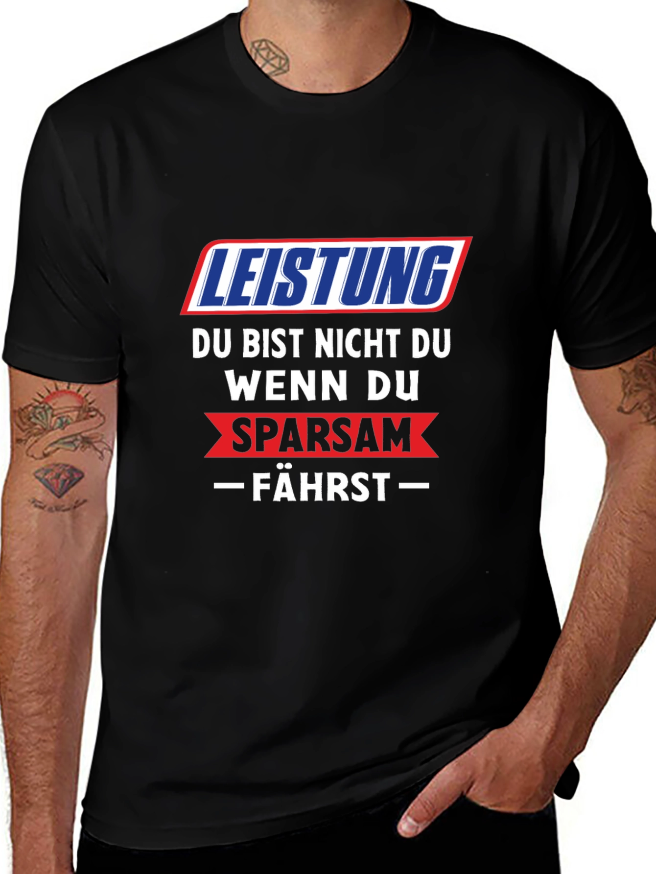 Variant 28 of Leistung Sparsam Graphic Tee - Men's Black T-Shirt