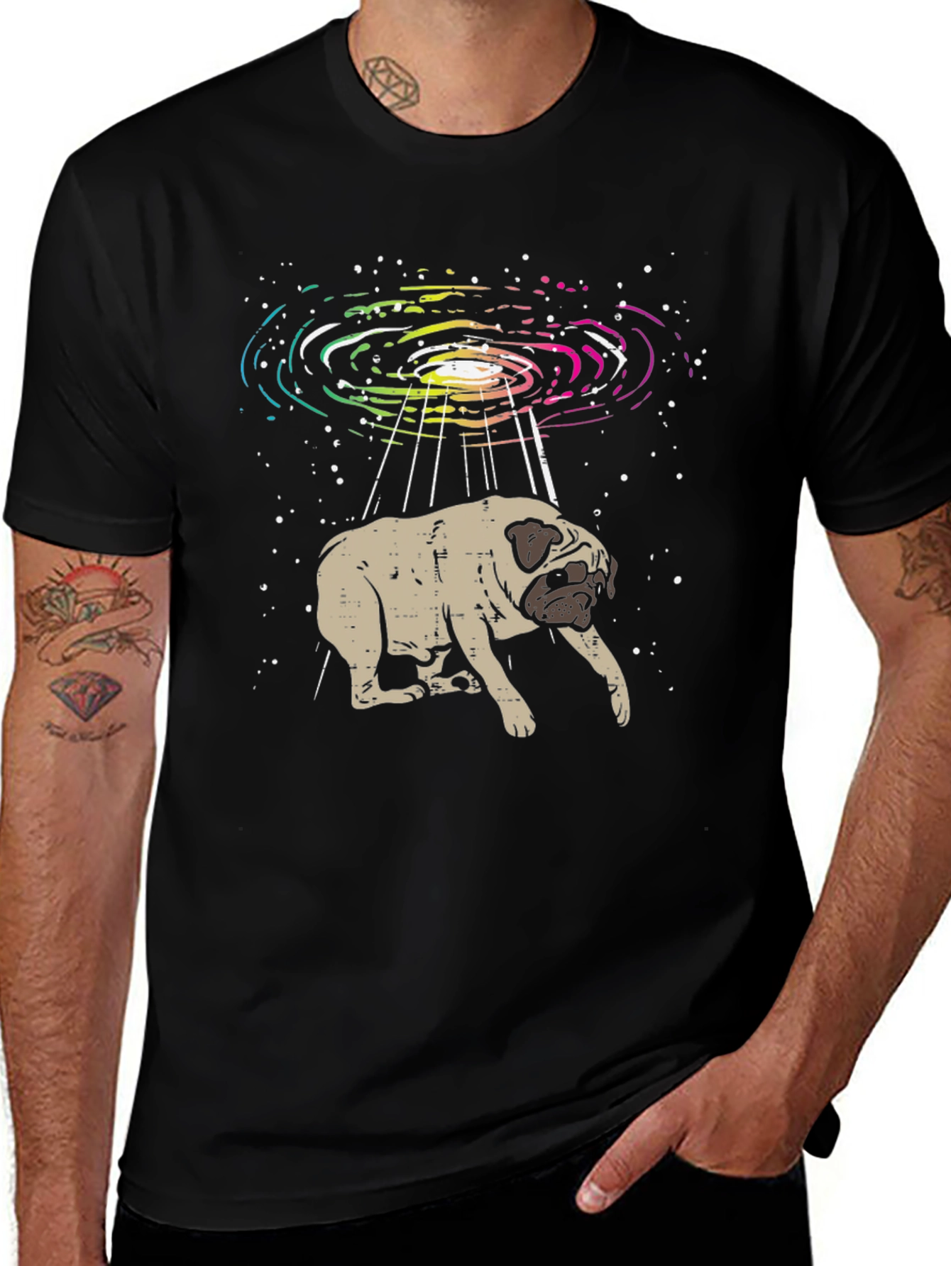 Variant 29 of UFO Pug Graphic Tee - Alien Abduction T-Shirt