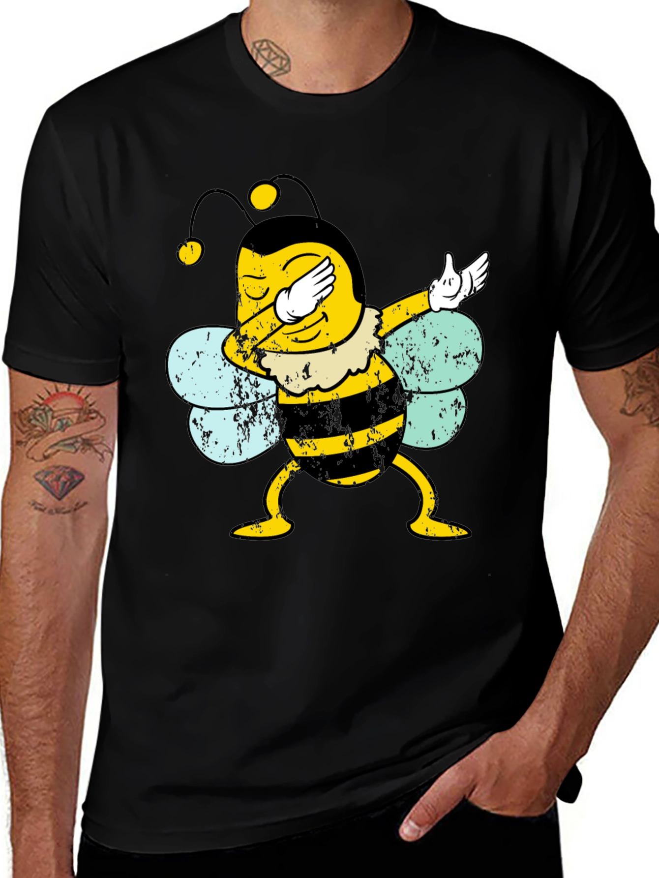 Variant 3 of Dabbing Bee Graphic T-Shirt - Black Cotton Tee
