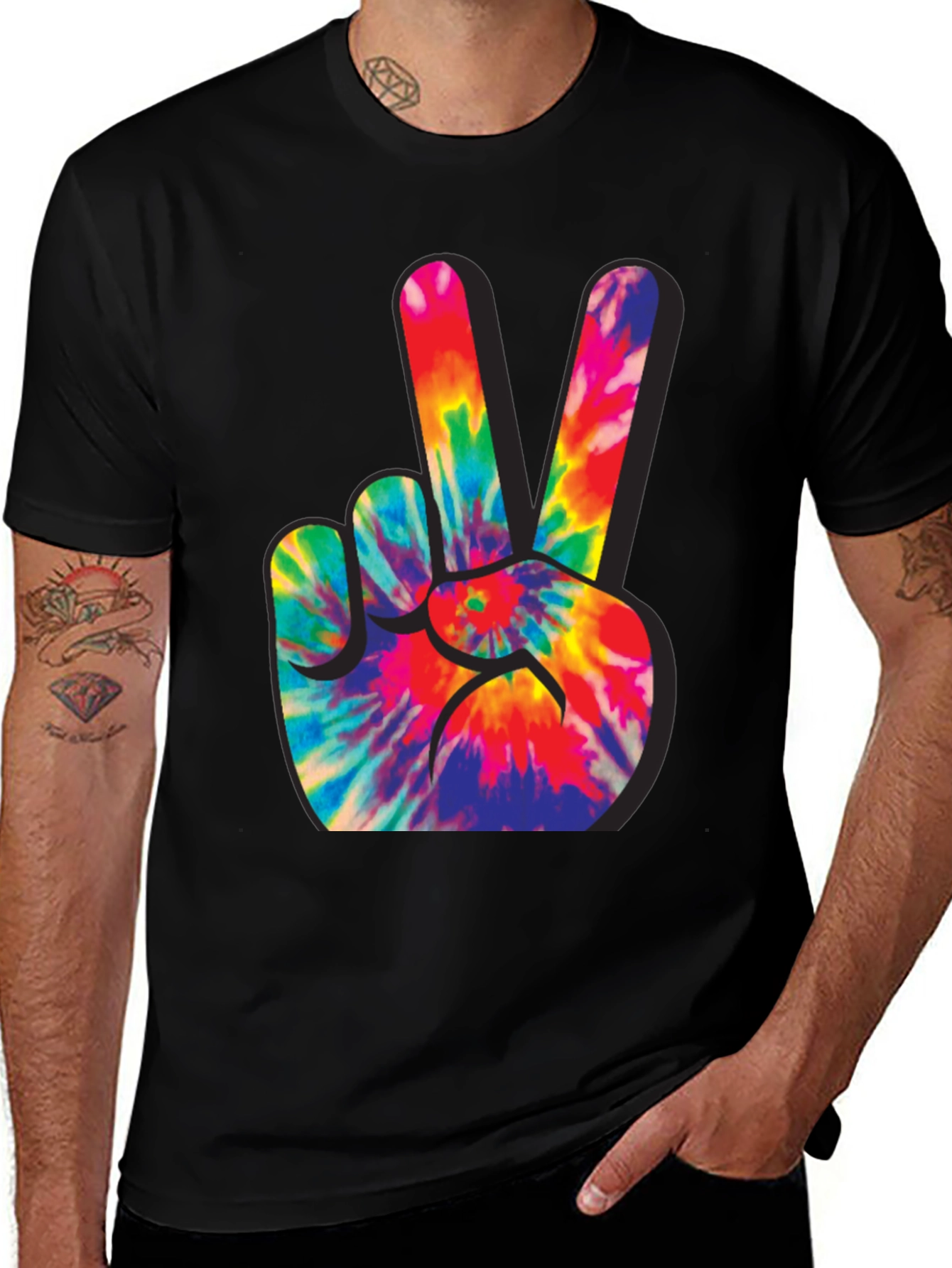 Variant 8 of Tie-Dye Peace Sign Black T-Shirt