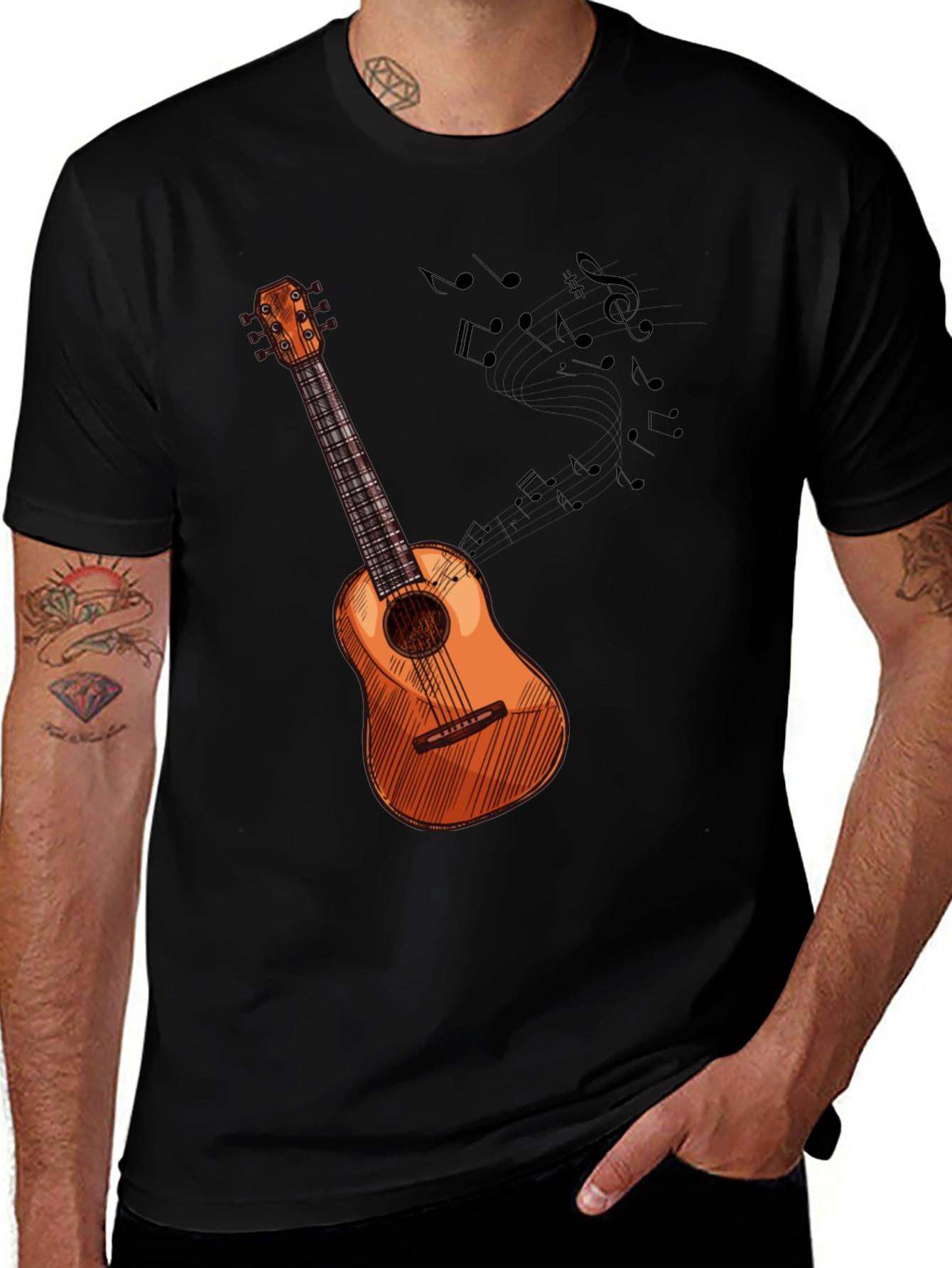 Variant 27 of Guitar Music Notes Graphic Tee - Men's Black T-Shirt