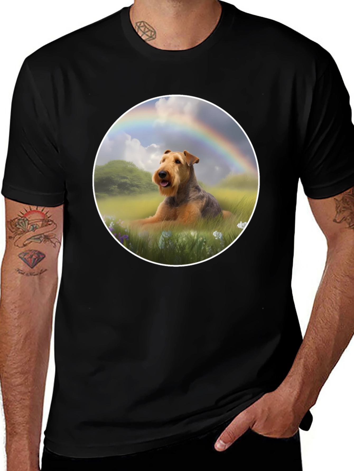 Variant 29 of Dog Rainbow Graphic Tee - Men's Black T-Shirt
