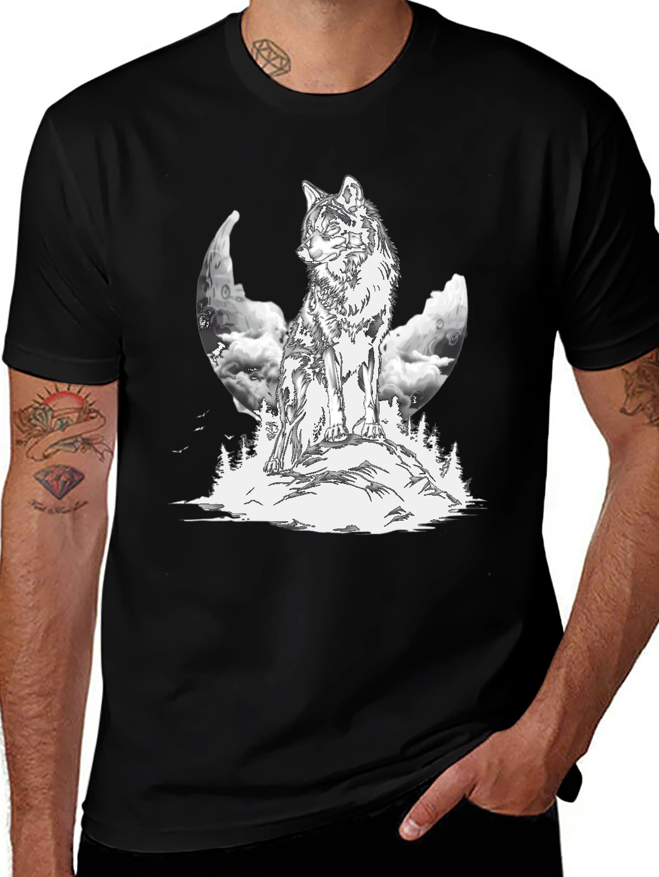 Variant 12 of Wolf Moon Graphic Tee - Black Cotton T-Shirt