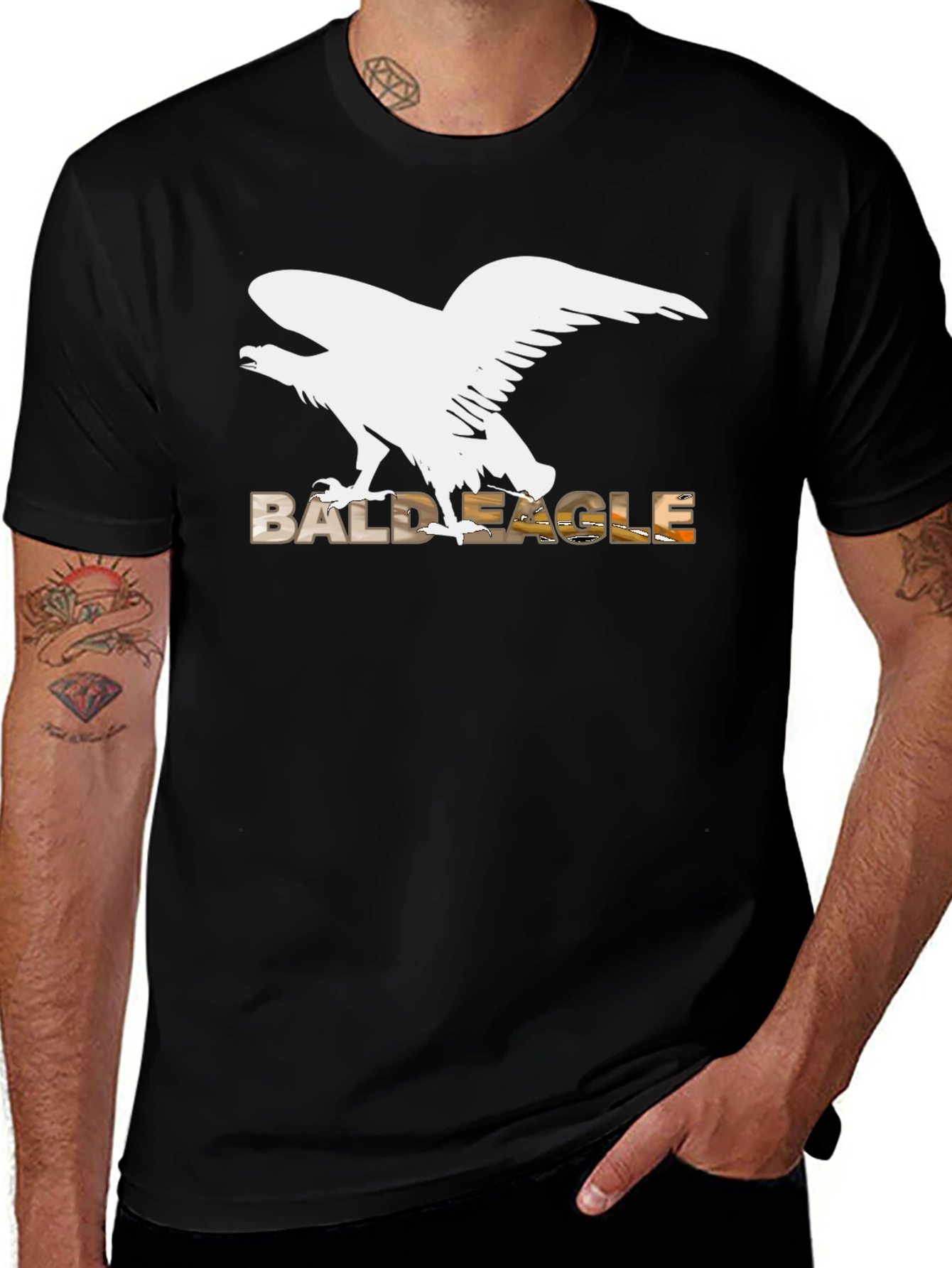 Variant 18 of Bald Eagle Graphic Tee - Black Cotton Blend