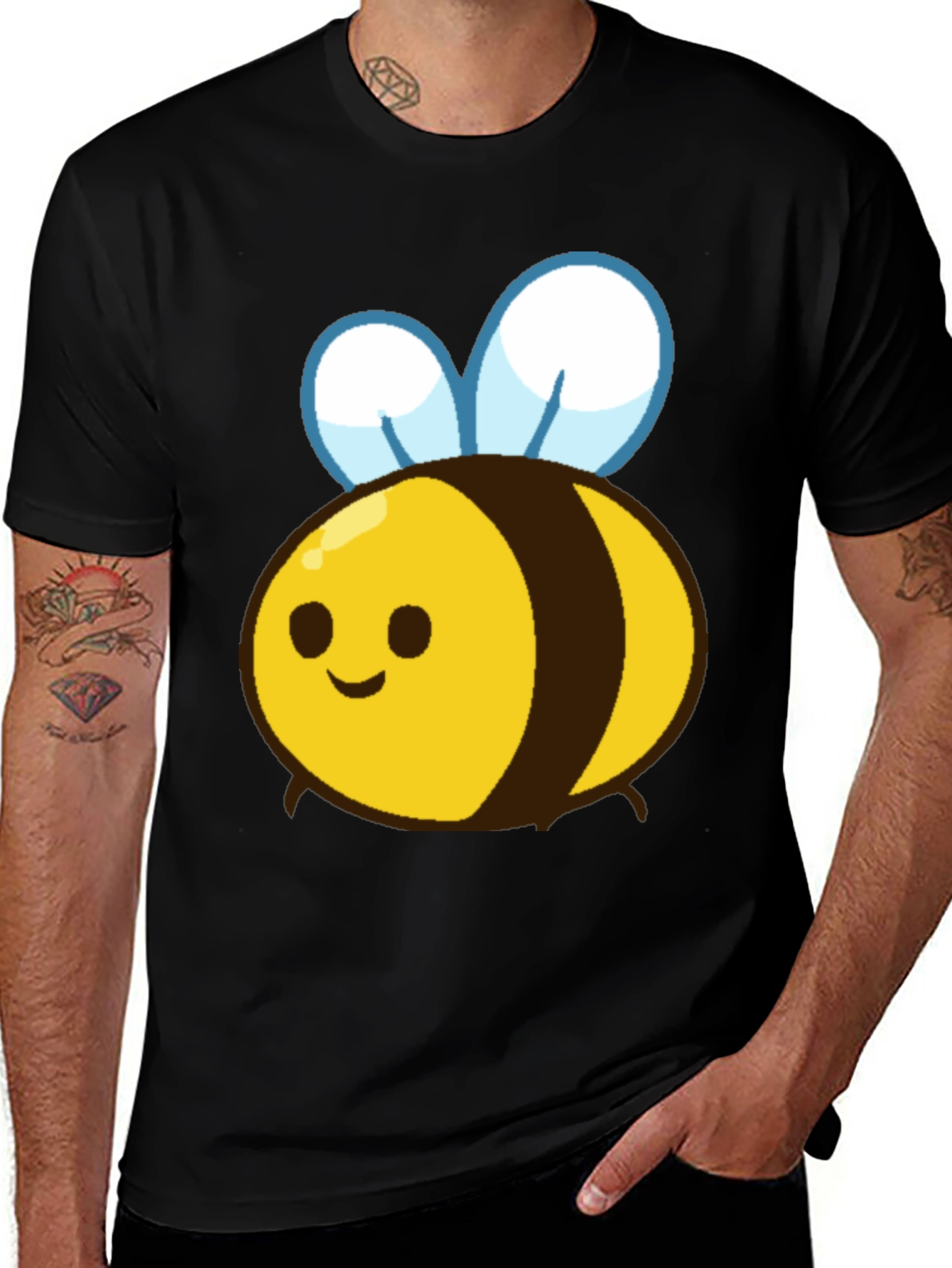 Variant 22 of Cute Bee Graphic T-Shirt - Black Cotton Blend