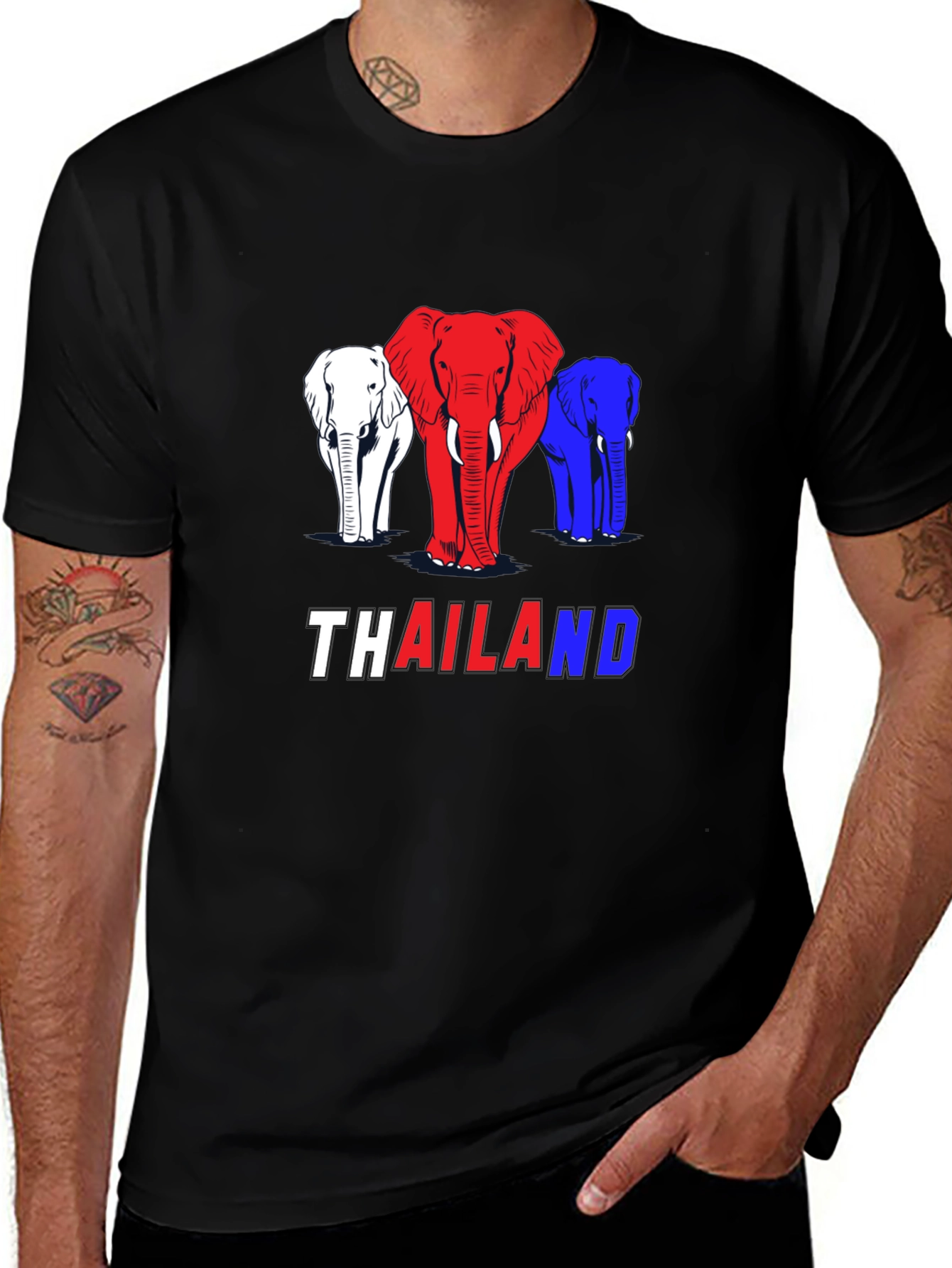 Thailand Elephant Tee - Tri-Color Graphic T-Shirt