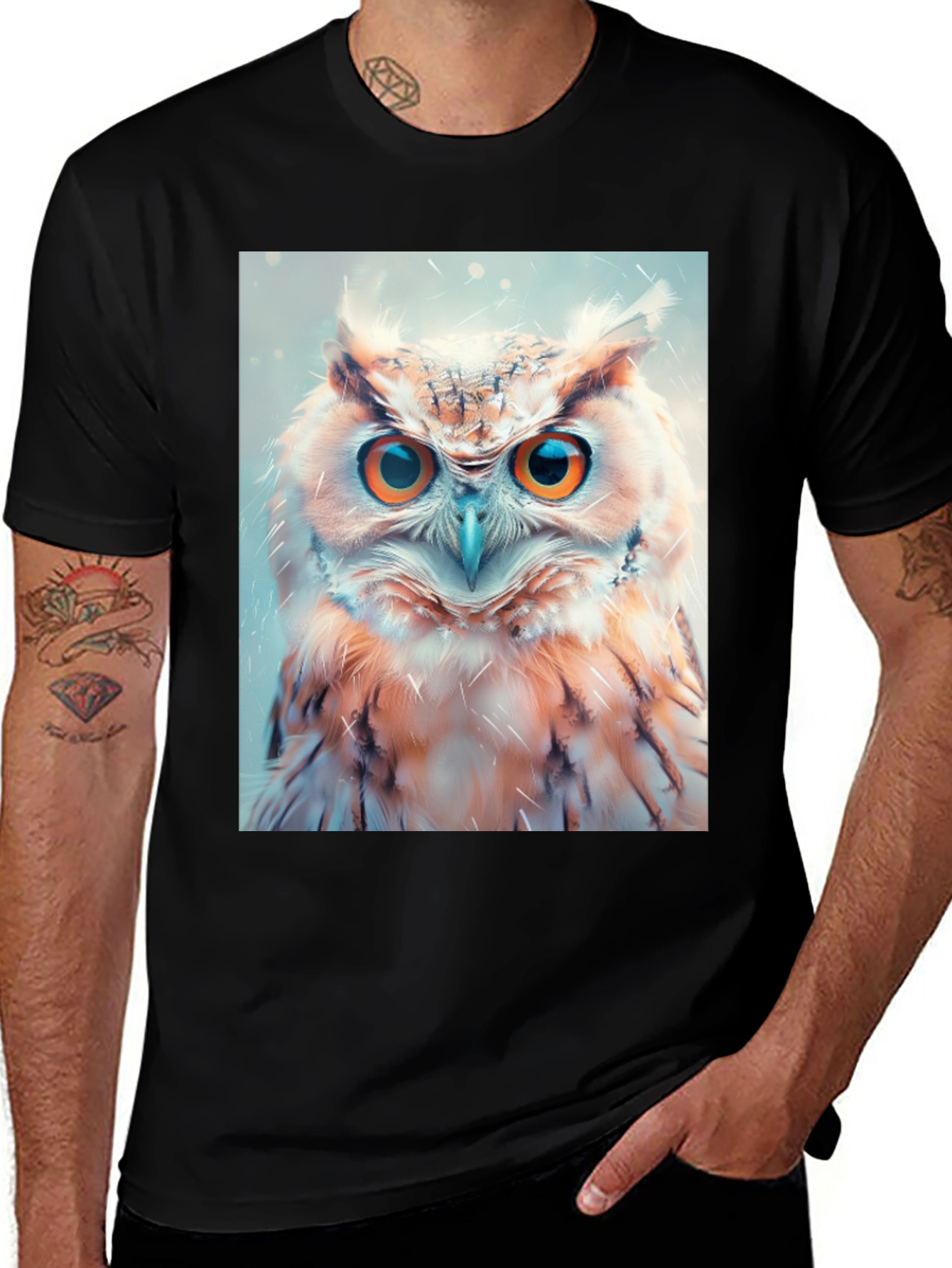 Variant 30 of Owl Print Black T-Shirt