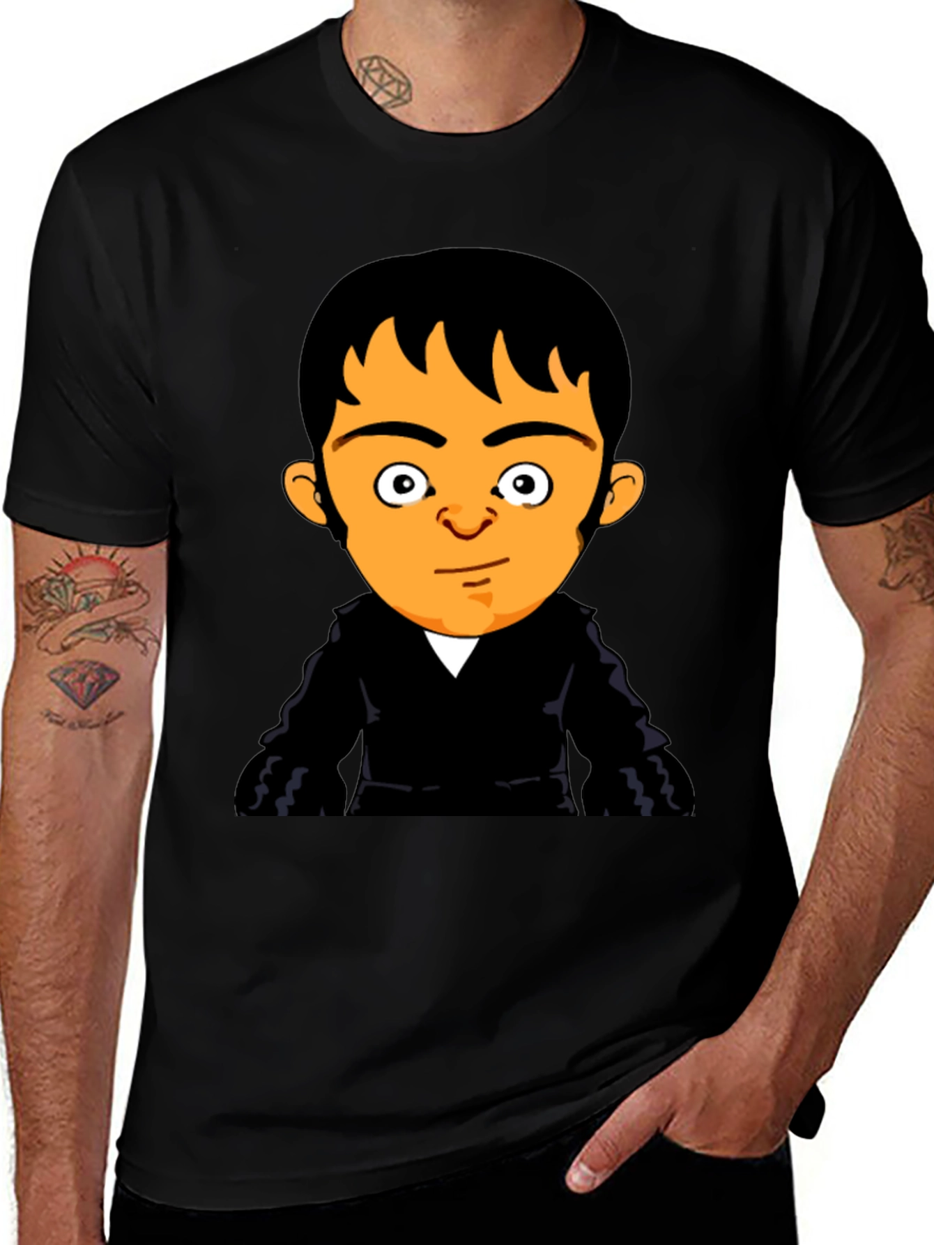 Variant 7 of Cartoon Character Print Black T-Shirt