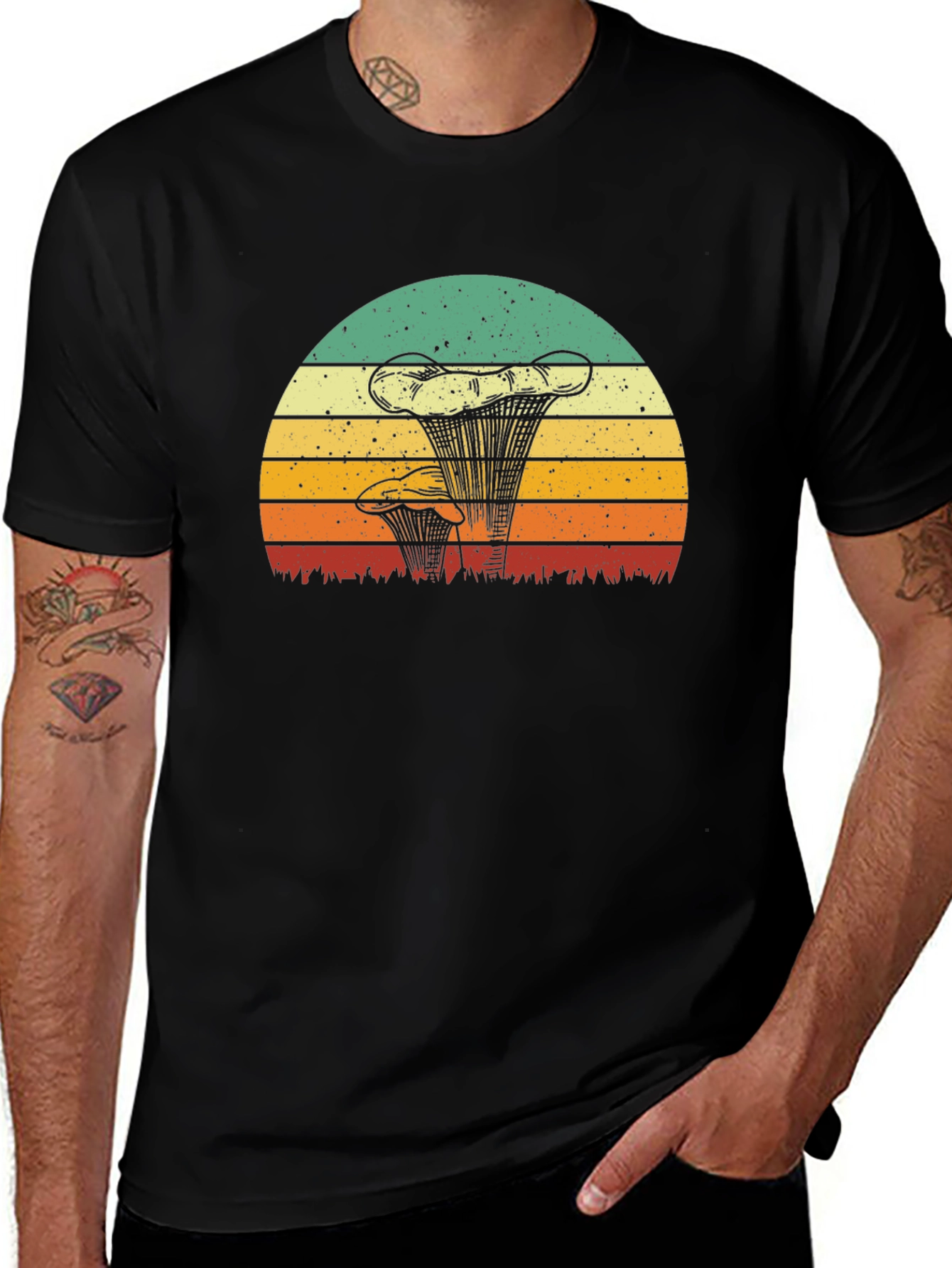 Variant 10 of Retro Mushroom Sunset Graphic Tee - Nature Inspired Style