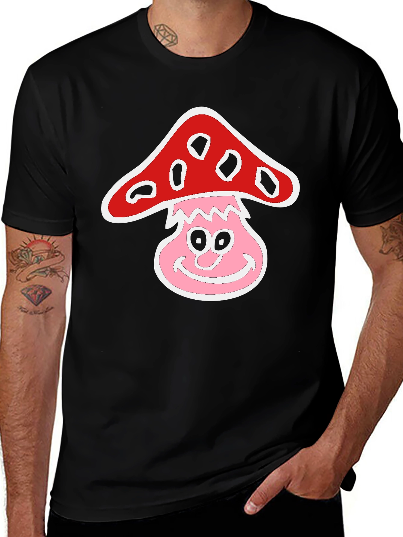 Variant 12 of Mushroom Graphic Black T-Shirt