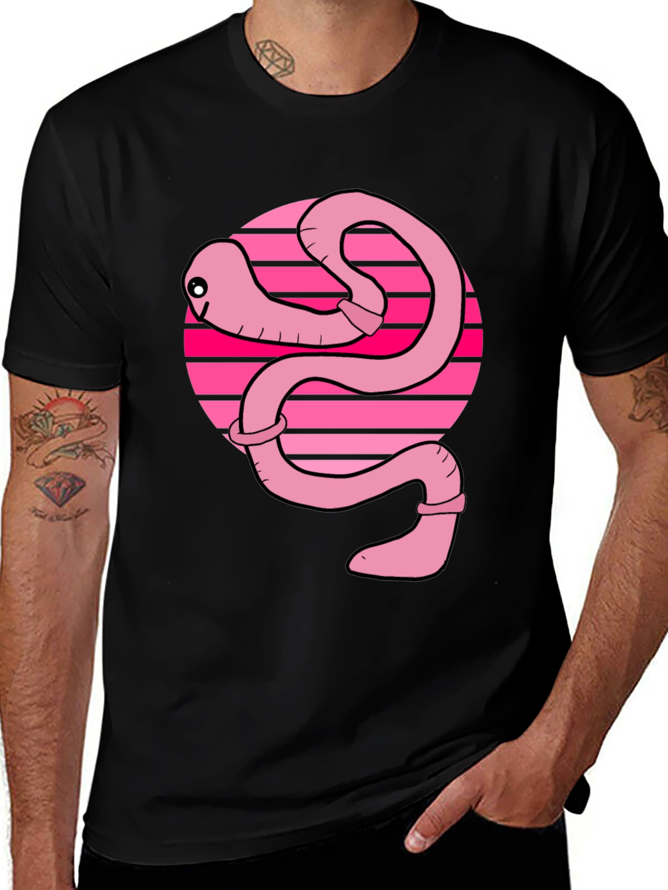 Variant 2 of Pink Worm on Black T-Shirt
