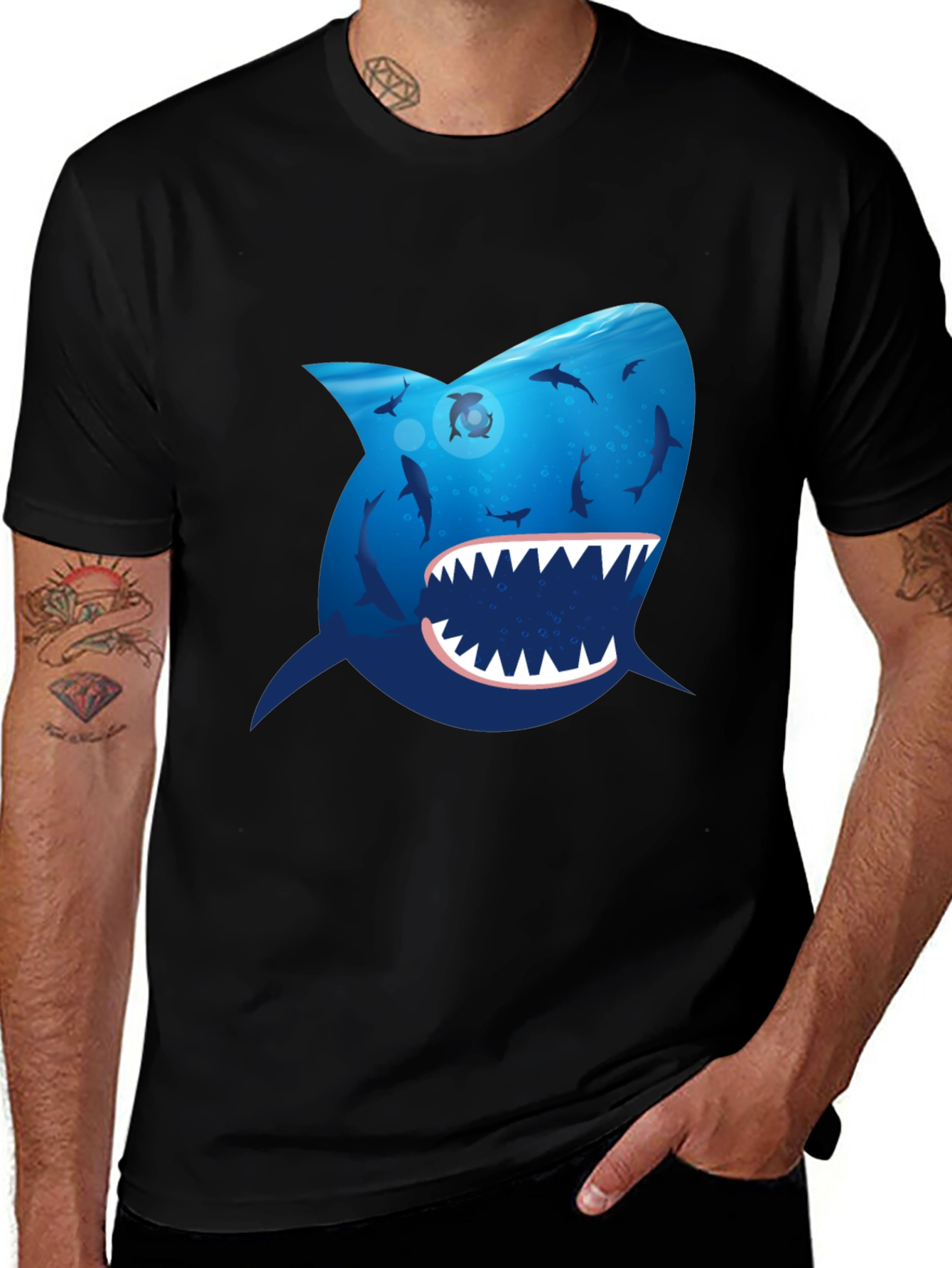 Variant 6 of Shark Graphic Black T-Shirt - Ocean Life Design