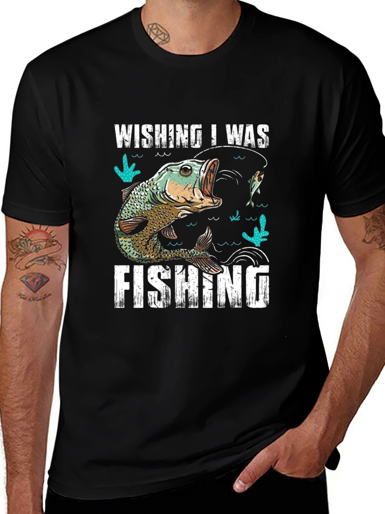 Variant 22 of Fishing Graphic T-Shirt - "Wishing I Was Fishing"