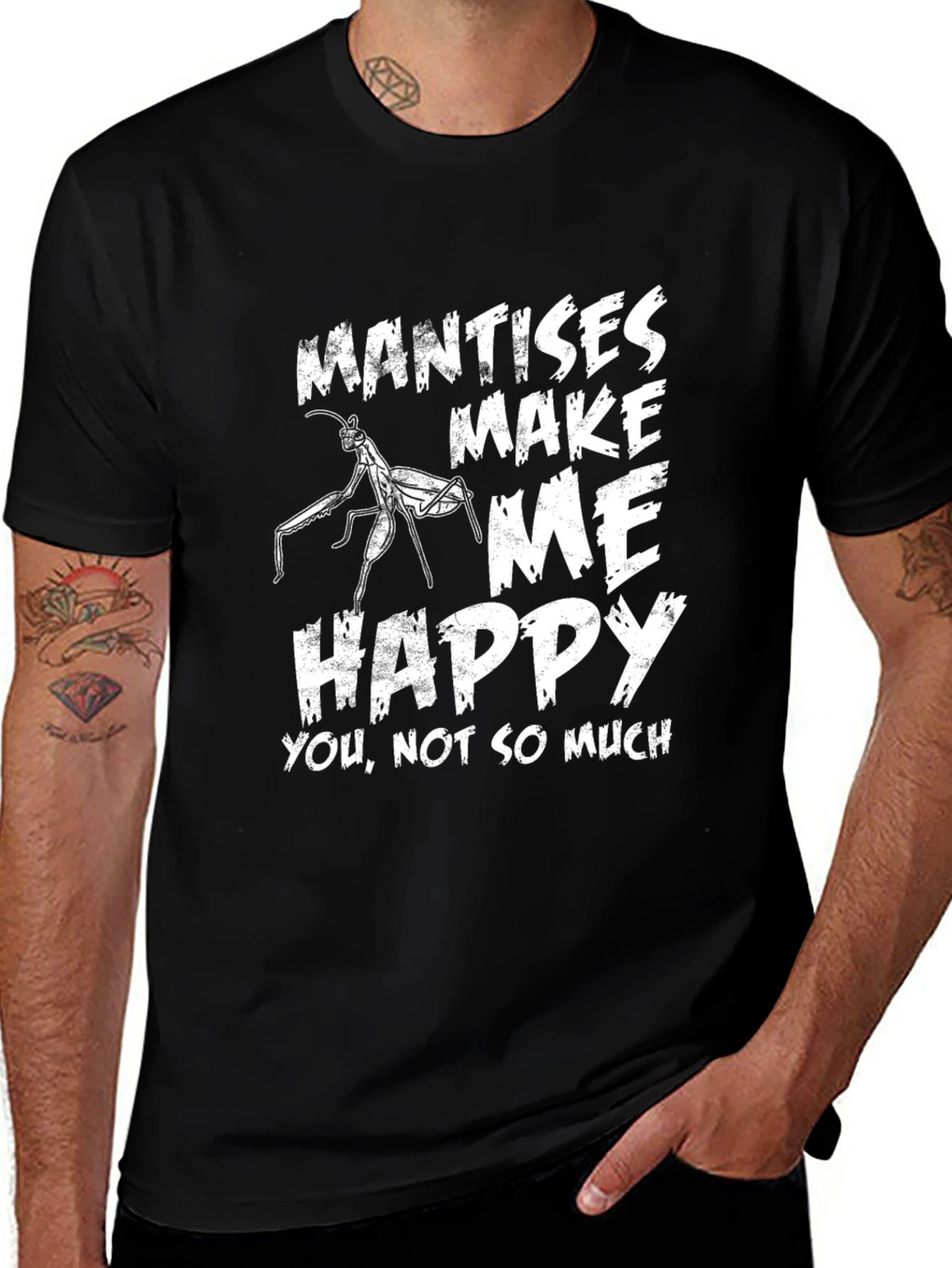 Variant 2 of Mantises Make Me Happy Graphic Tee - Black Cotton