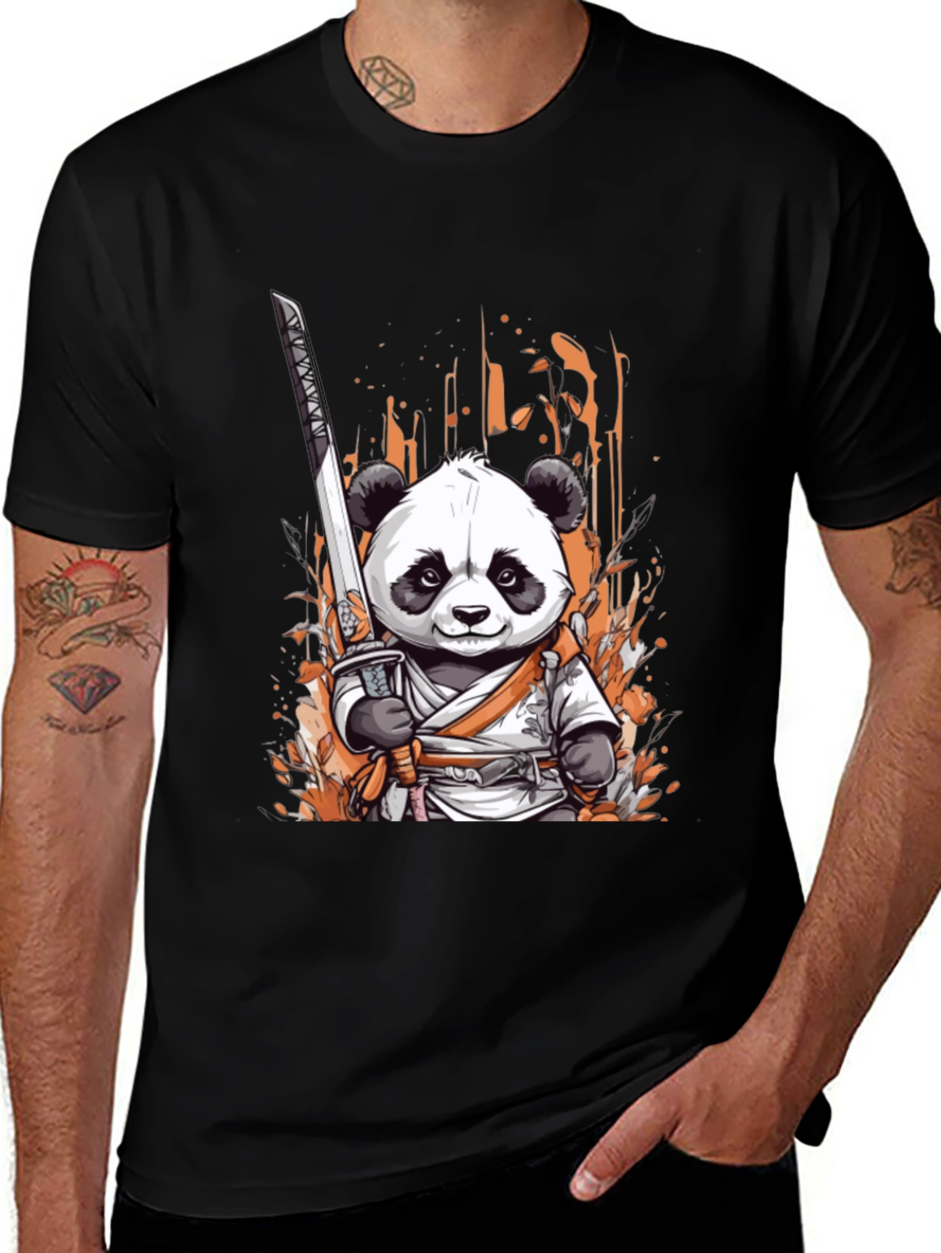 Variant 18 of Samurai Panda T-Shirt - Black, Unique Design