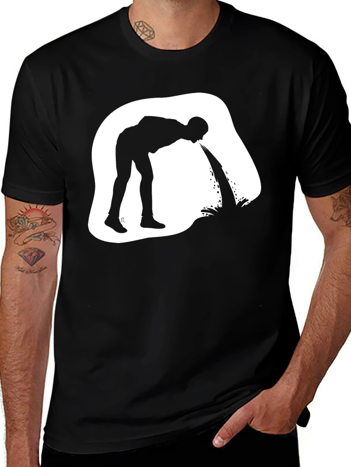 Variant 28 of Humorous Black T-Shirt: Puking Silhouette Graphic