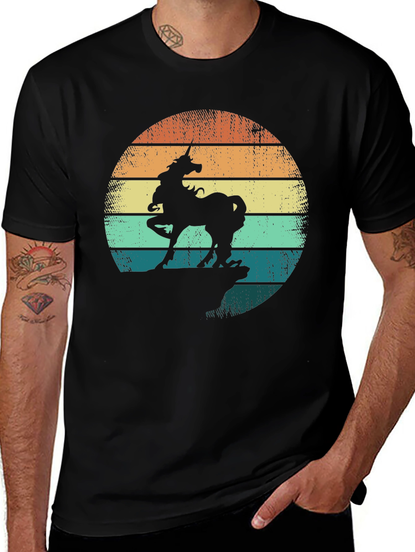 Variant 16 of Retro Unicorn Graphic Tee - Black Cotton Blend