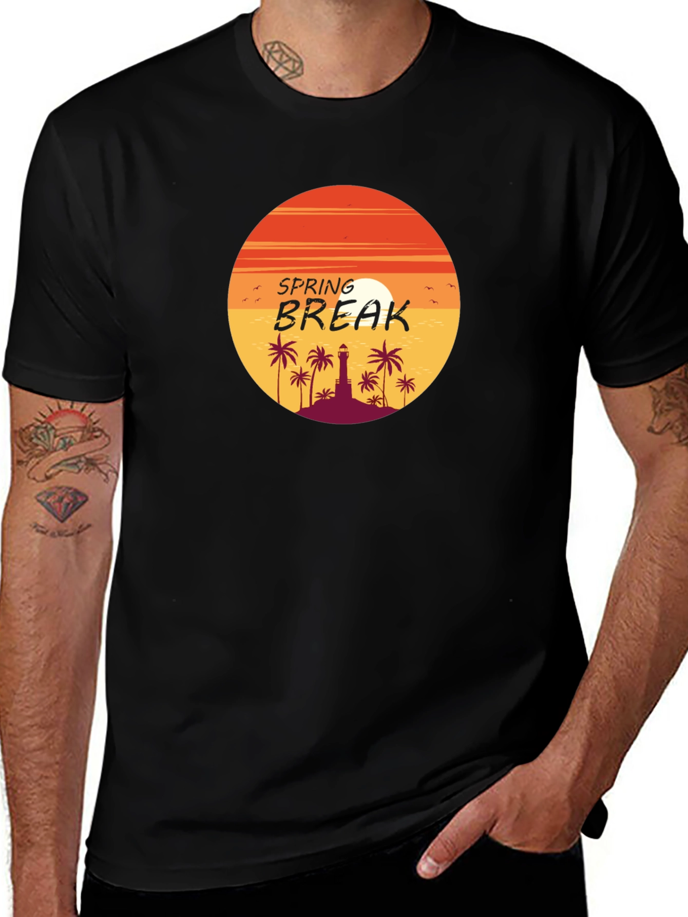 Spring Break Palm Tree Sunset Graphic Tee