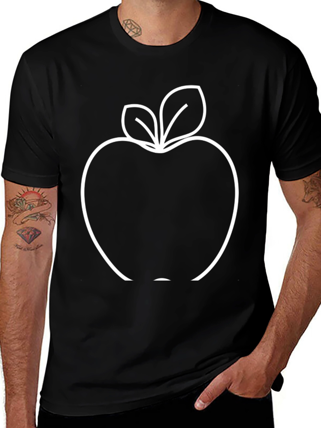Black Black Apple Outline Graphic T-Shirt main image