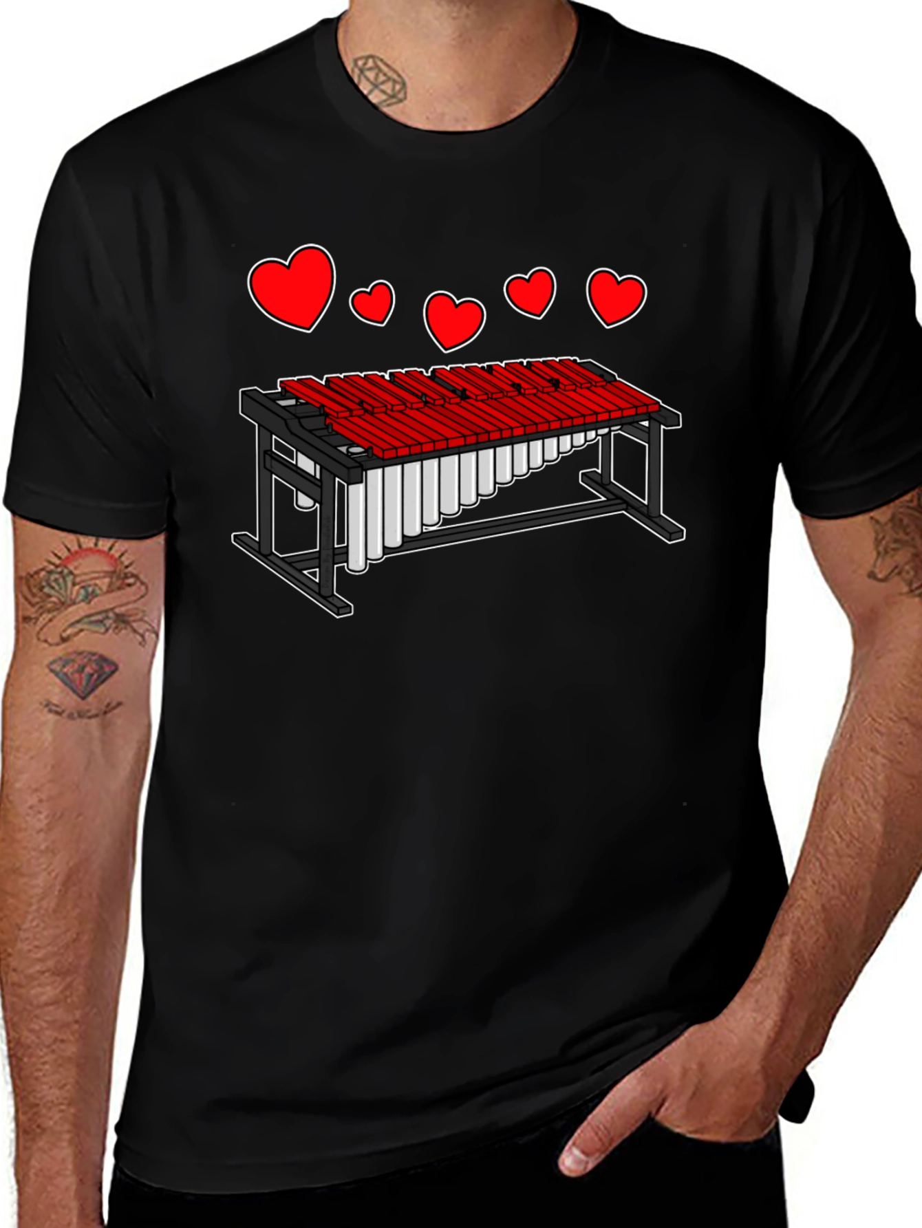 Black Heart Marimba Music T-Shirt main image