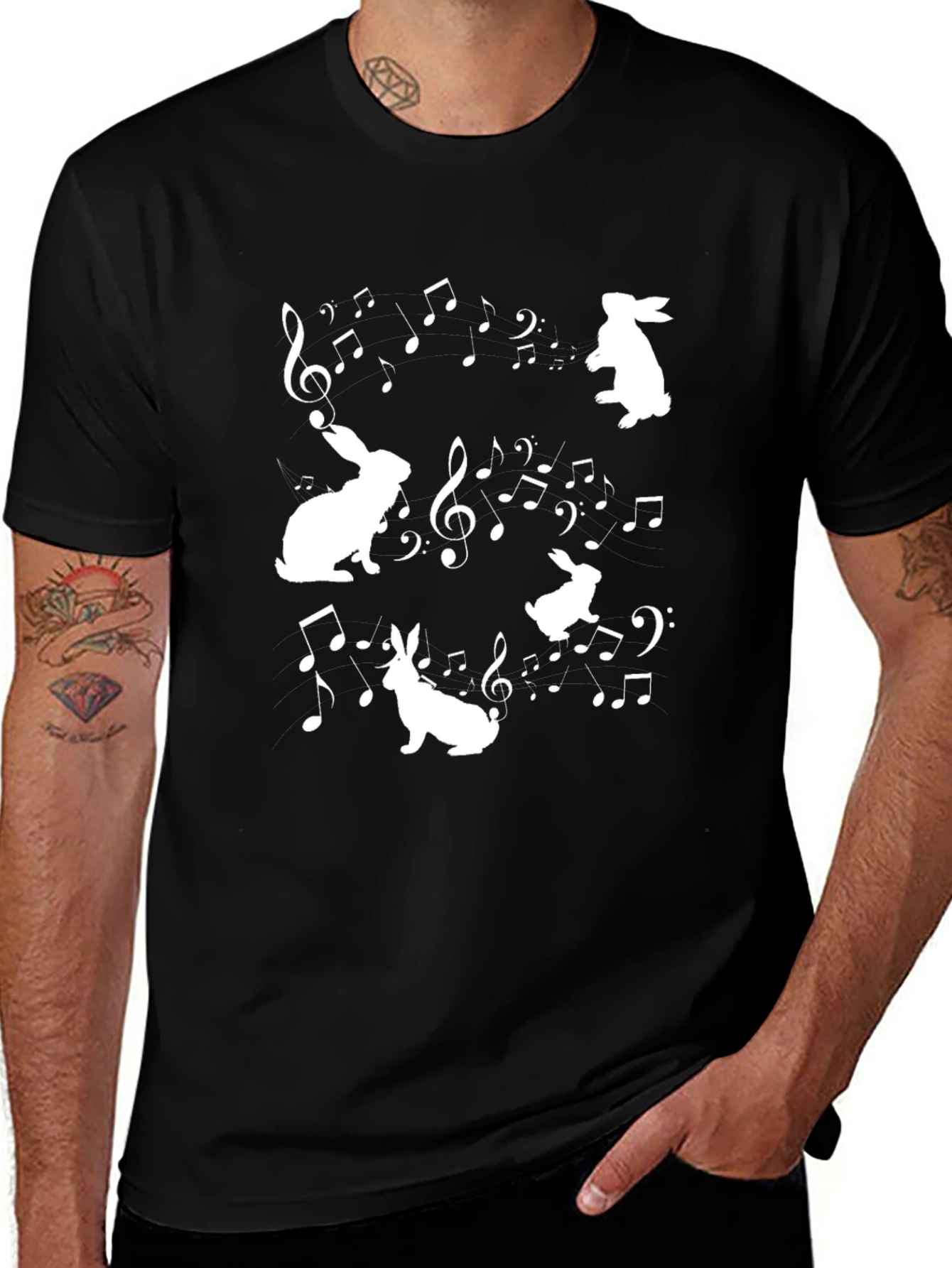 Variant 5 of Musical Rabbits Graphic Tee - Black Cotton T-Shirt
