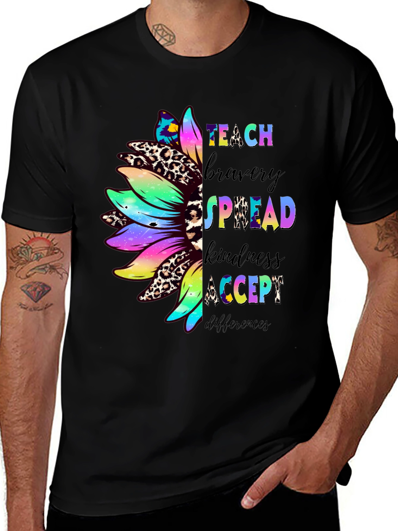 Variant 24 of Teach Bravery Kindness Sunflower Graphic Tee