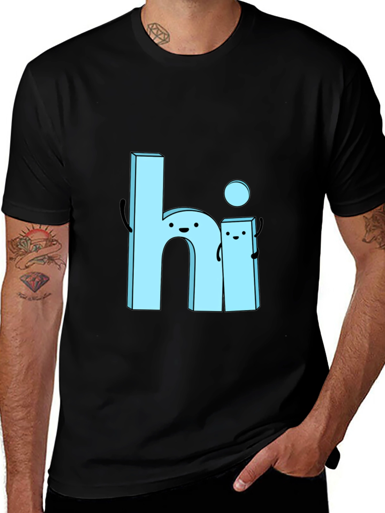 Hi Cartoon Graphic T-Shirt - Casual Black Tee