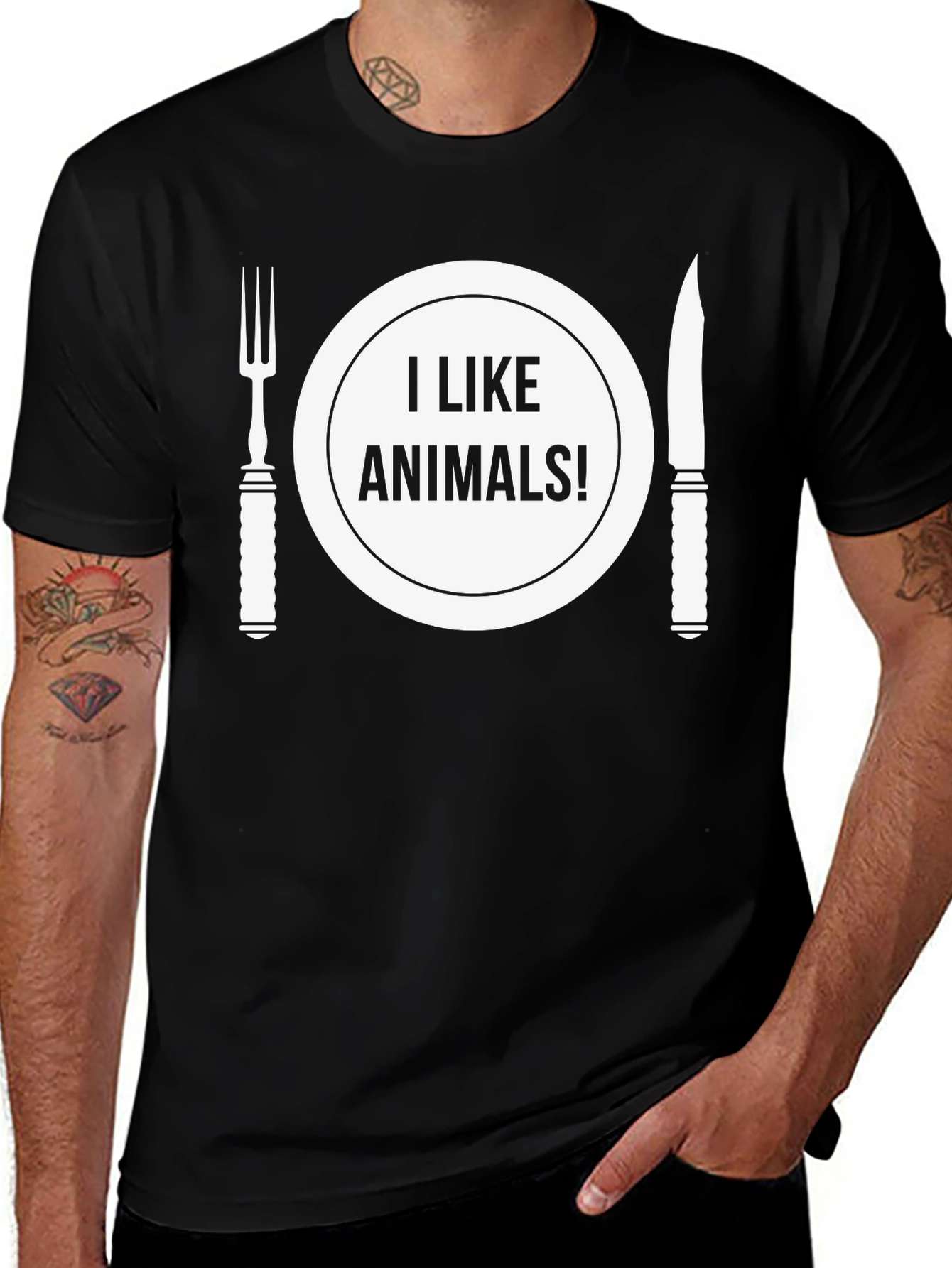 Variant 19 of I Like Animals! Black T-Shirt - Vegan Statement Tee