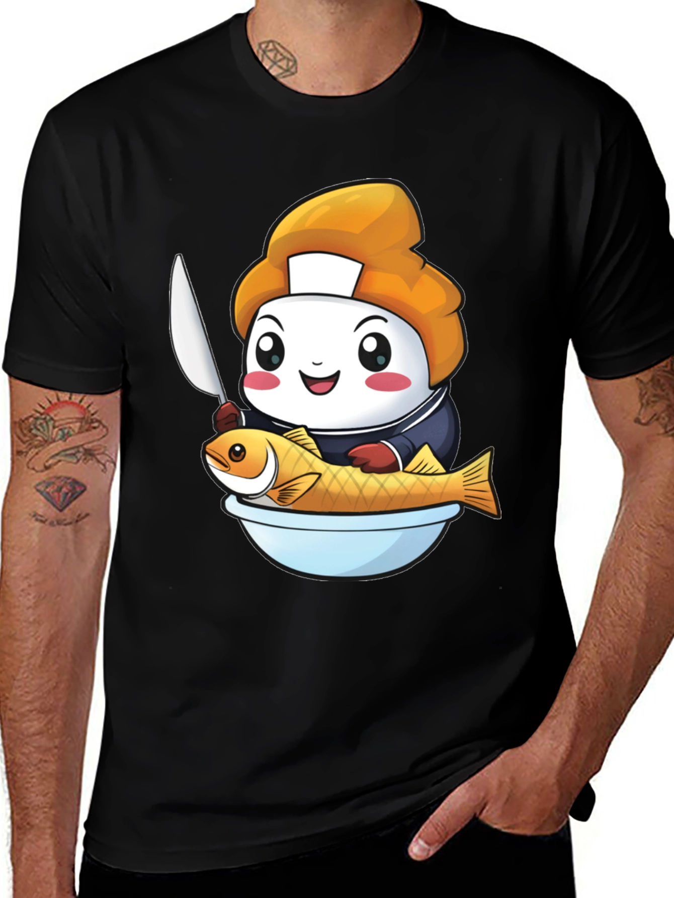 Variant 25 of Sushi Chef Fish T-Shirt: Cute Culinary Design