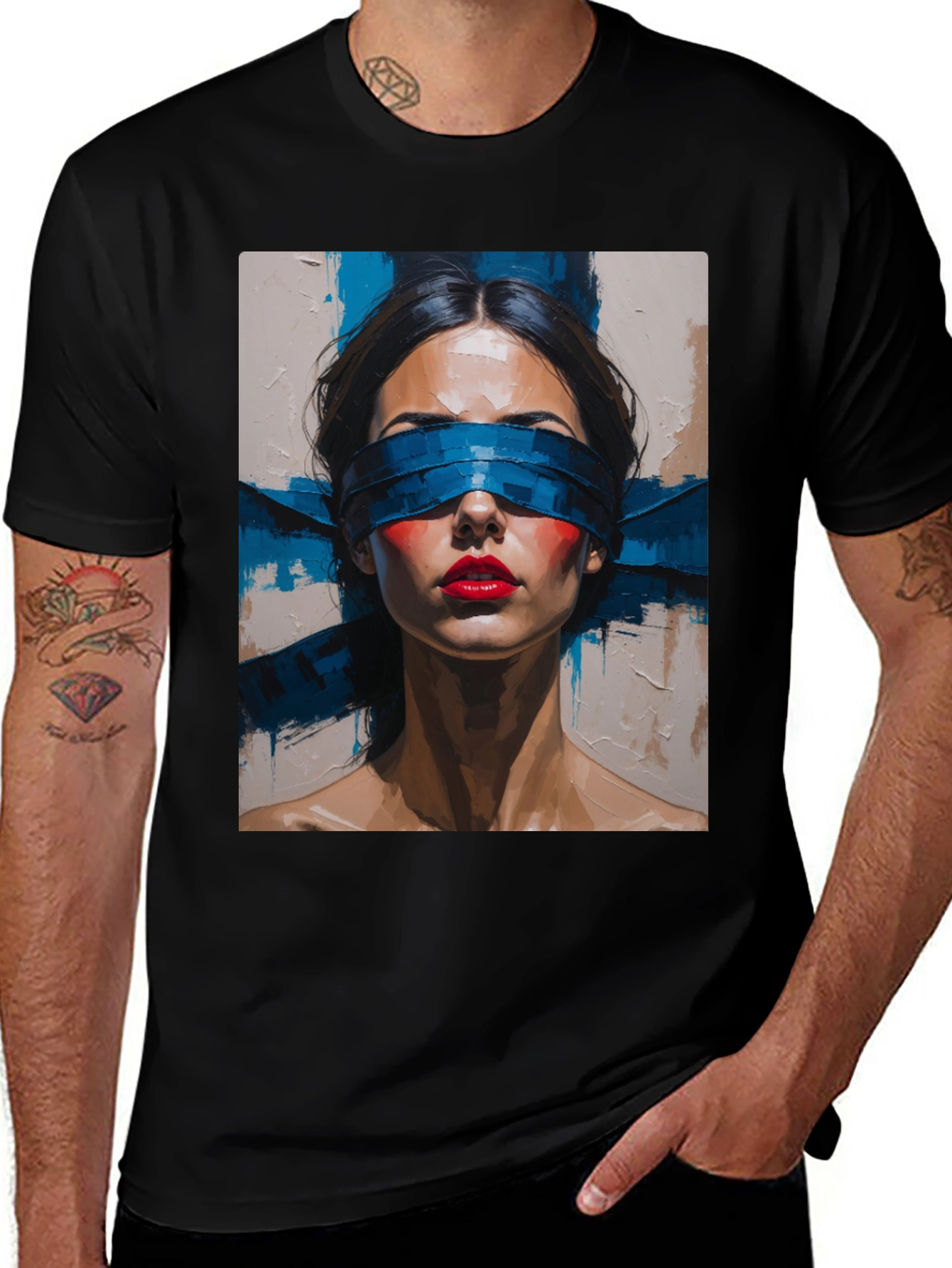 Variant 14 of Artistic Blindfolded Woman Graphic Tee - Unisex