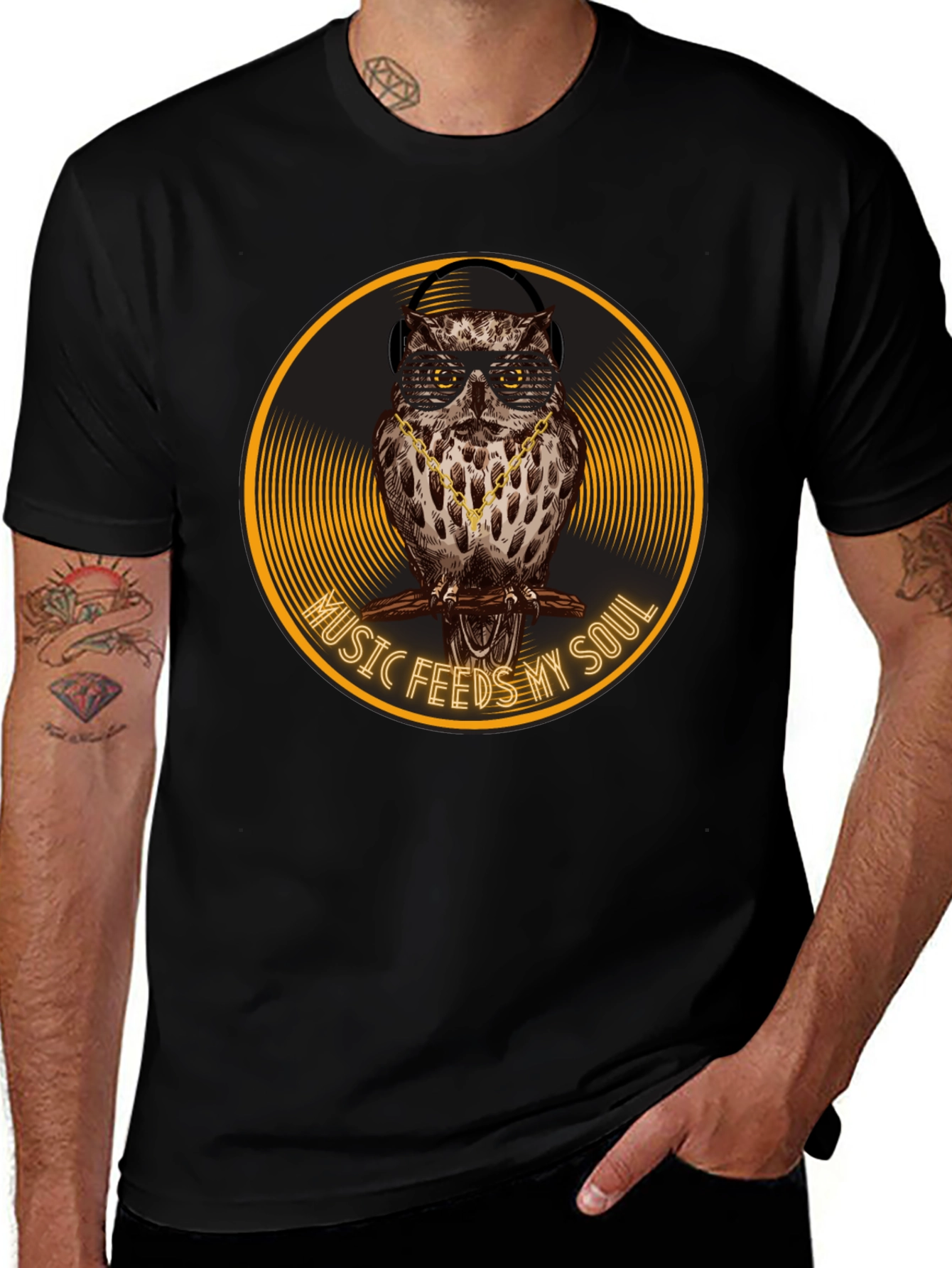 Variant 3 of Music Feeds My Soul Owl Graphic Tee