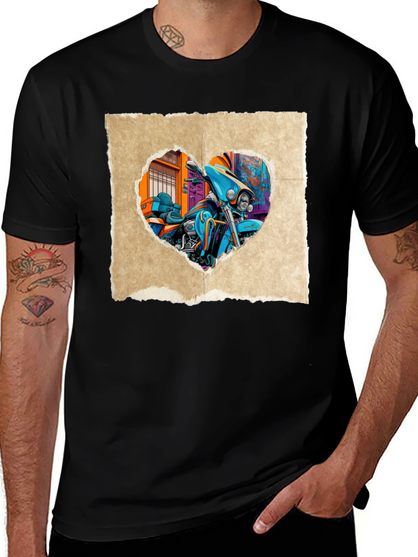 Variant 26 of Motorcycle Graphic Tee - Vintage Heart Design