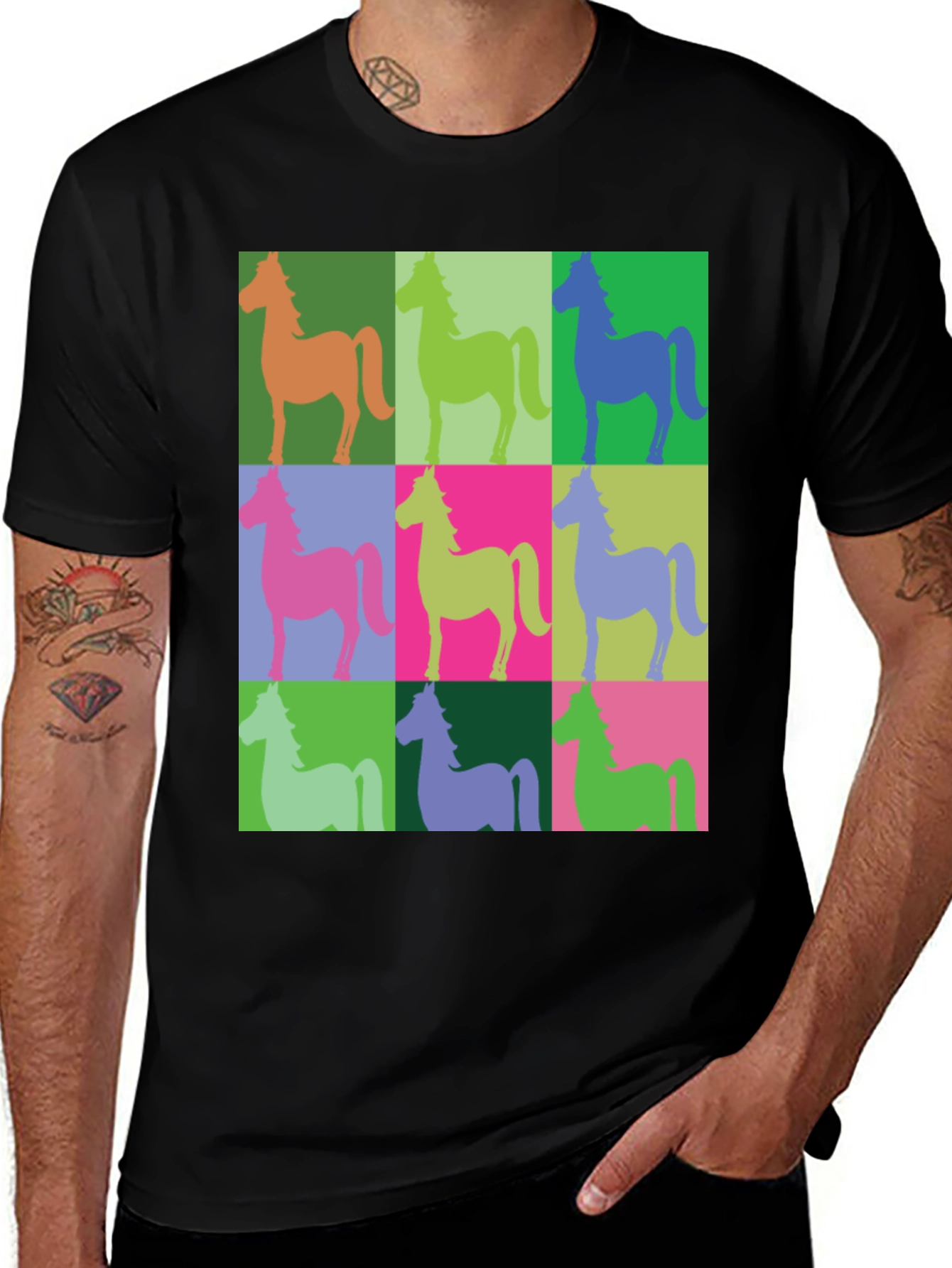 Variant 11 of Colorful Horse Grid T-Shirt
