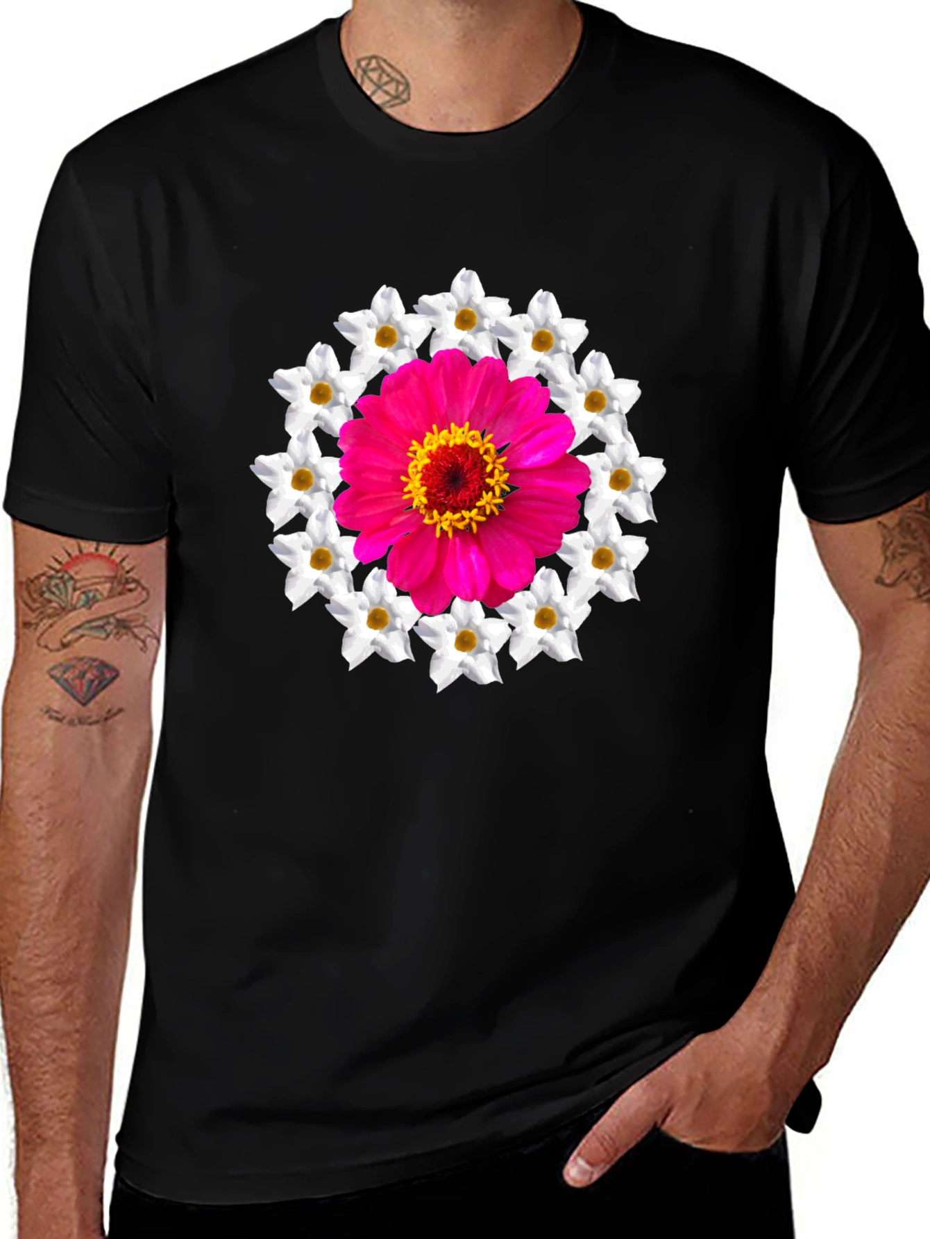 Floral Medallion Graphic Tee - Black