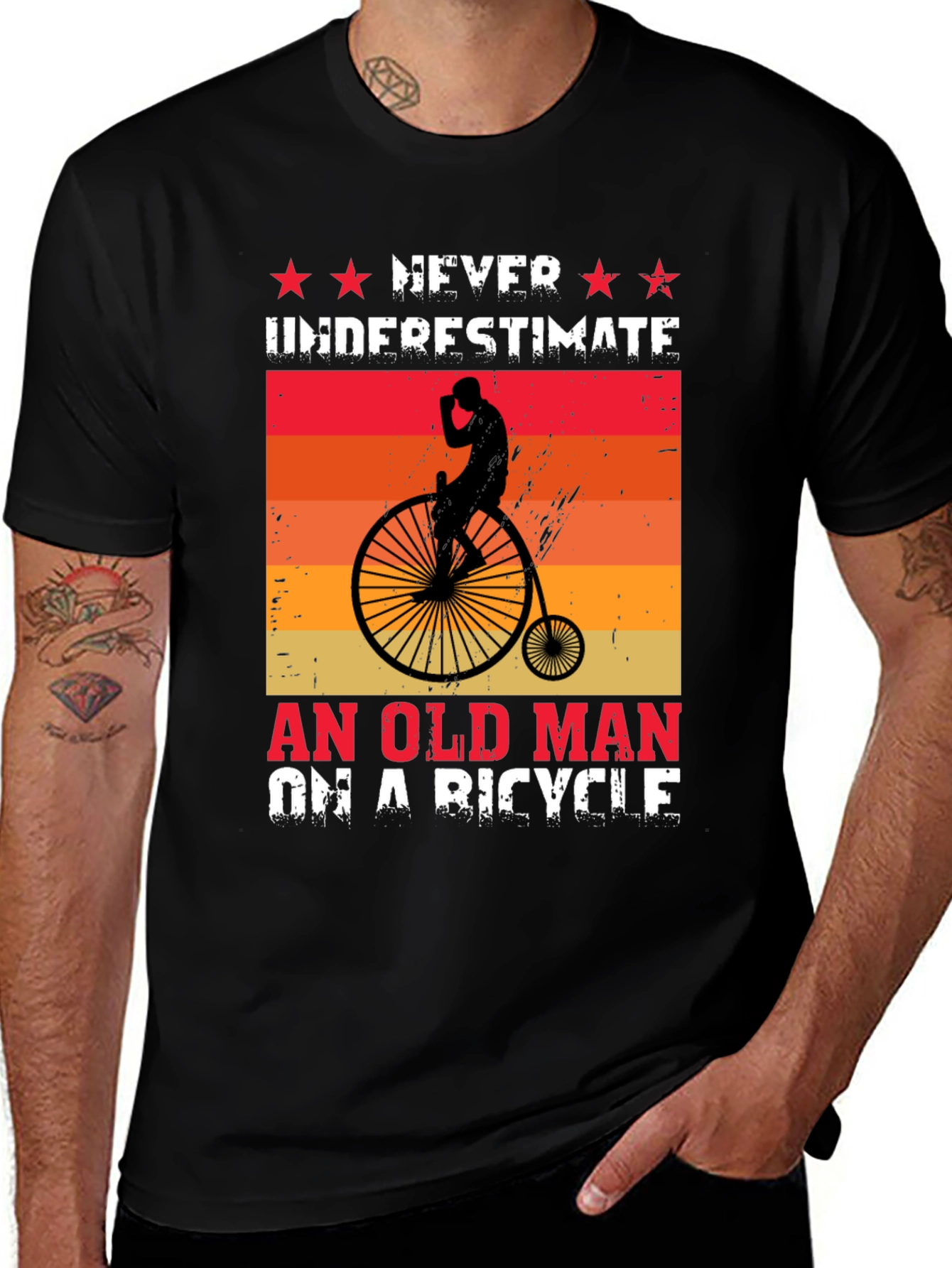 Variant 9 of Old Man on Bicycle T-Shirt - Never Underestimate!