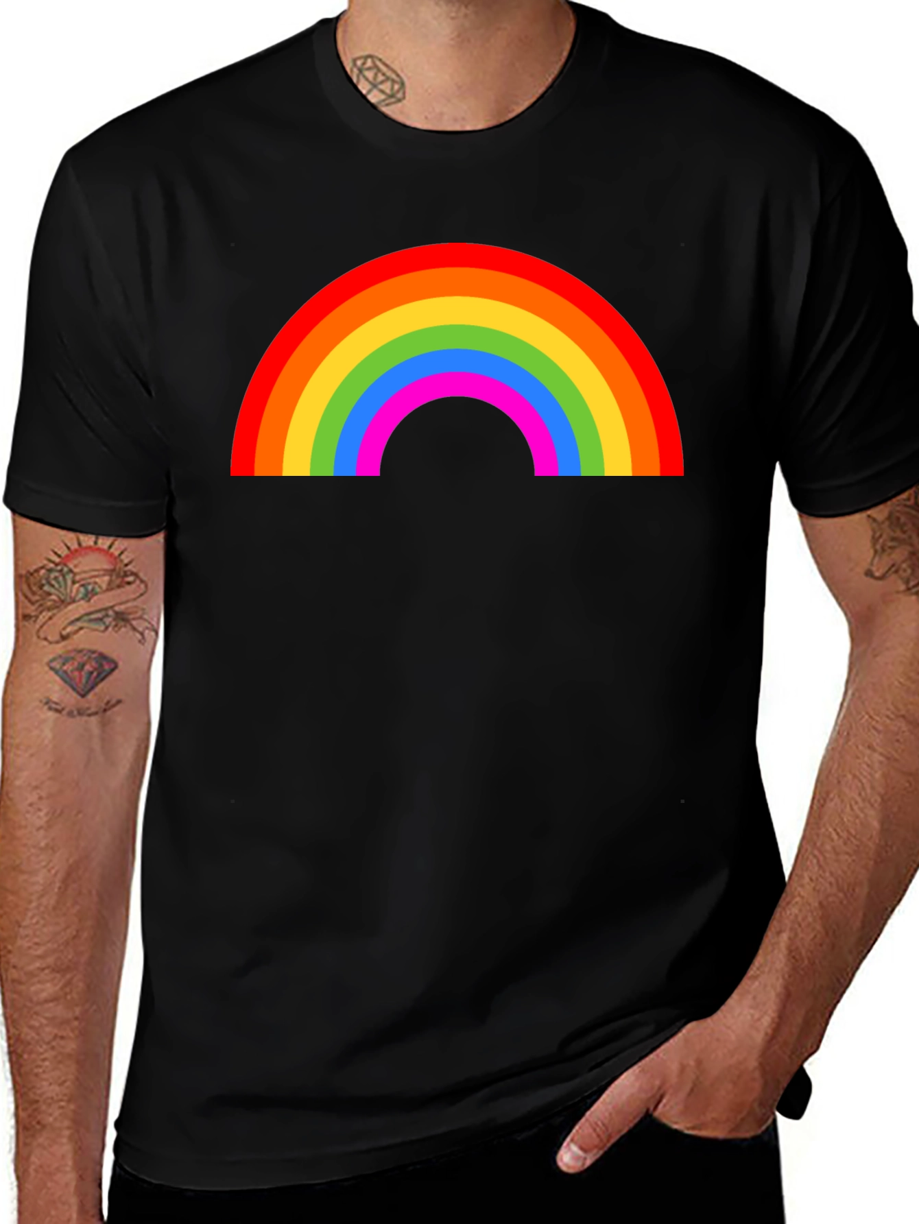 Variant 17 of Rainbow Graphic T-Shirt - Black Casual Tee