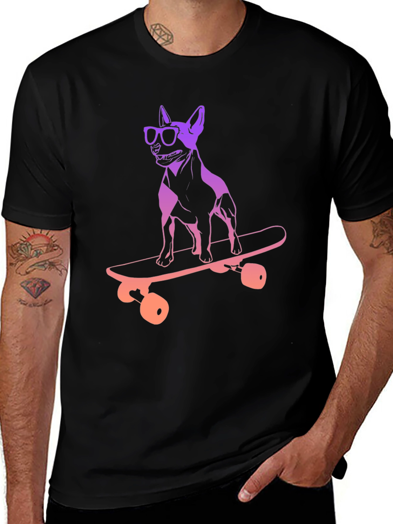 Black Skateboarding Dog Graphic Tee - Cool & Unique Design main image