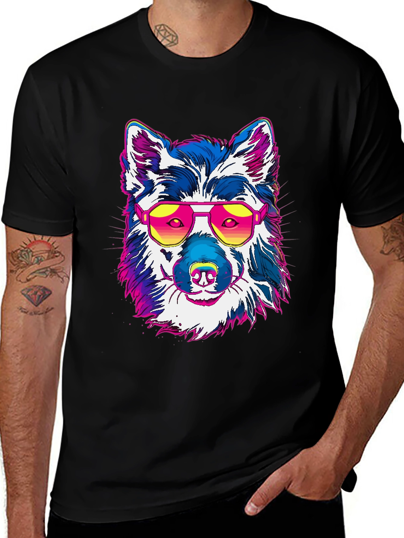 Black Cool Dog Graphic Tee - Retro Style main image