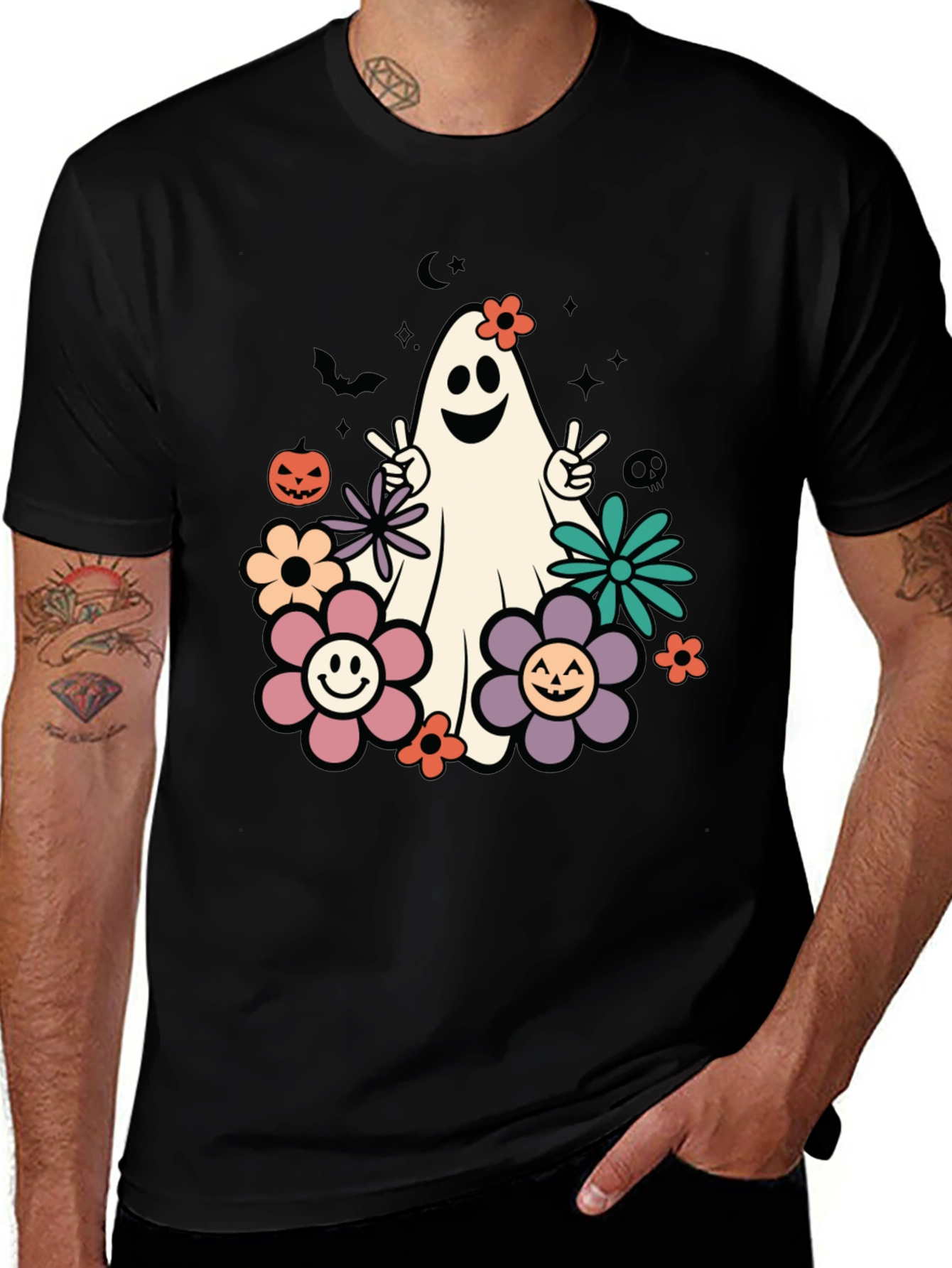 Groovy Ghost Graphic Tee - Retro Halloween Shirt