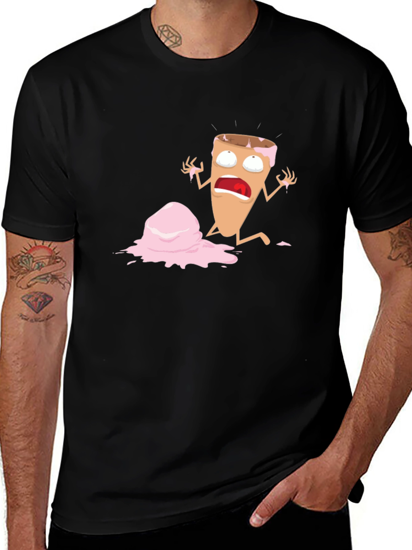 Variant 5 of Funny Cartoon Ice Cream Cone Black T-Shirt
