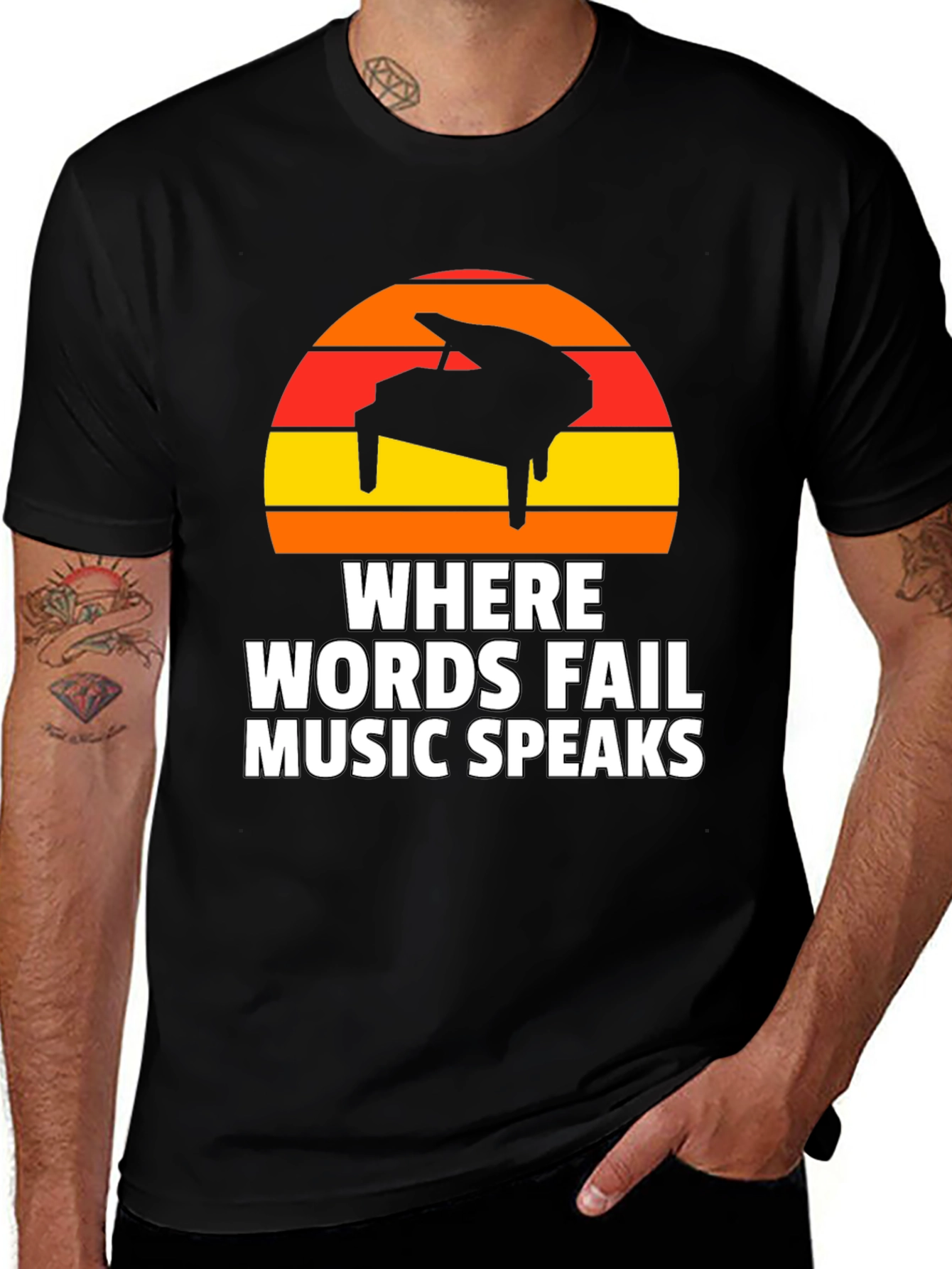 Variant 20 of Music Speaks T-Shirt - Piano Sunset Graphic Tee