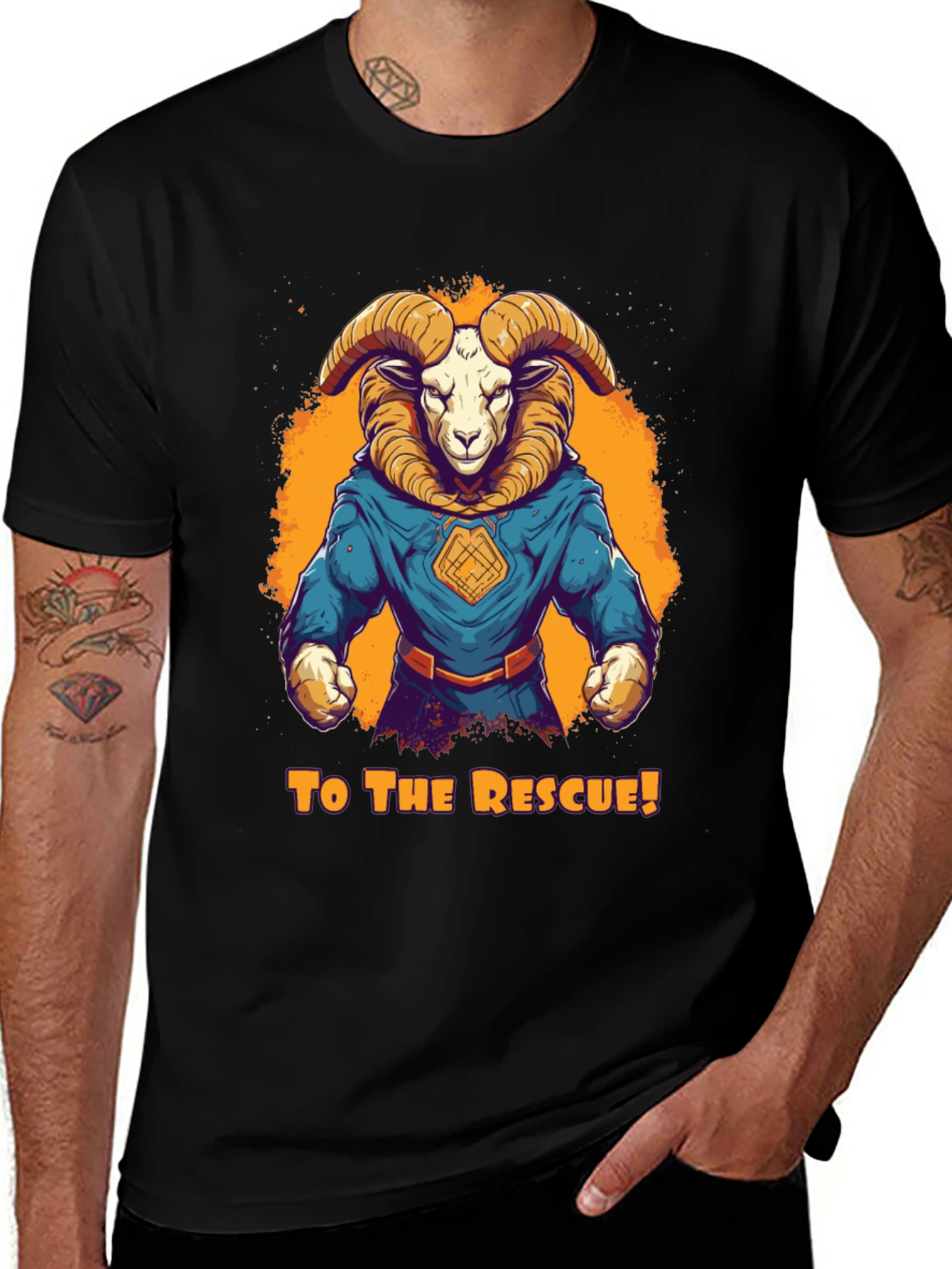 Variant 6 of Ram Superhero T-Shirt - "To The Rescue!" Design