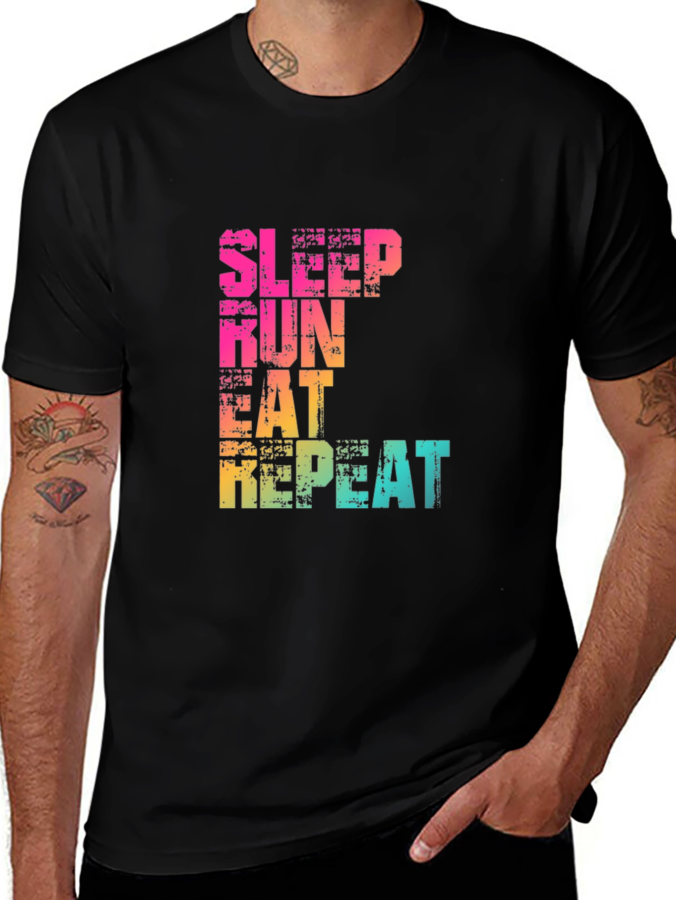 Variant 3 of Sleep Run Eat Repeat Graphic T-Shirt - Fitness Design