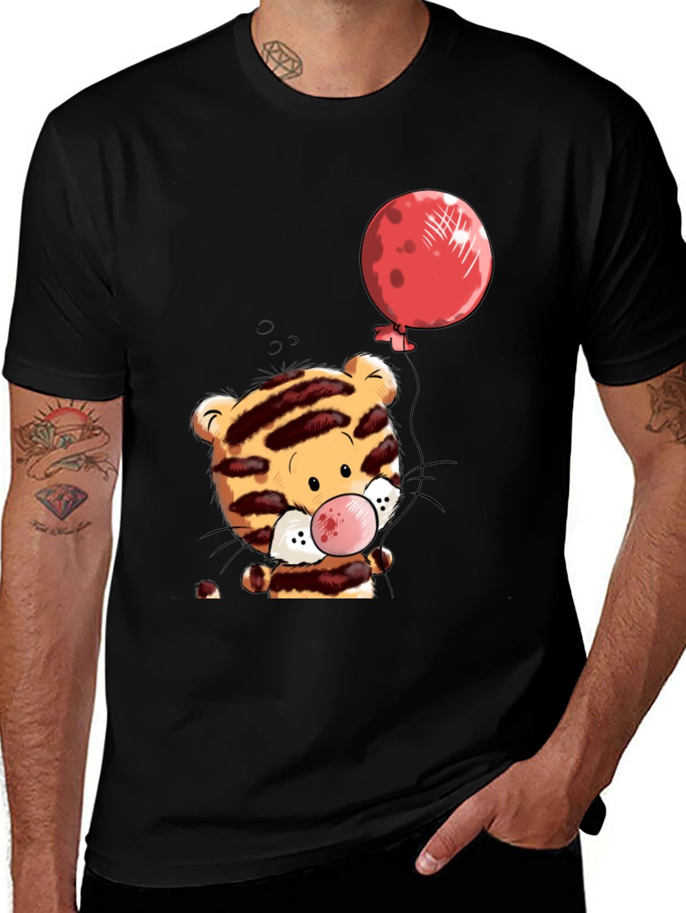 Variant 30 of Cute Tiger with Balloon Graphic Tee - Black