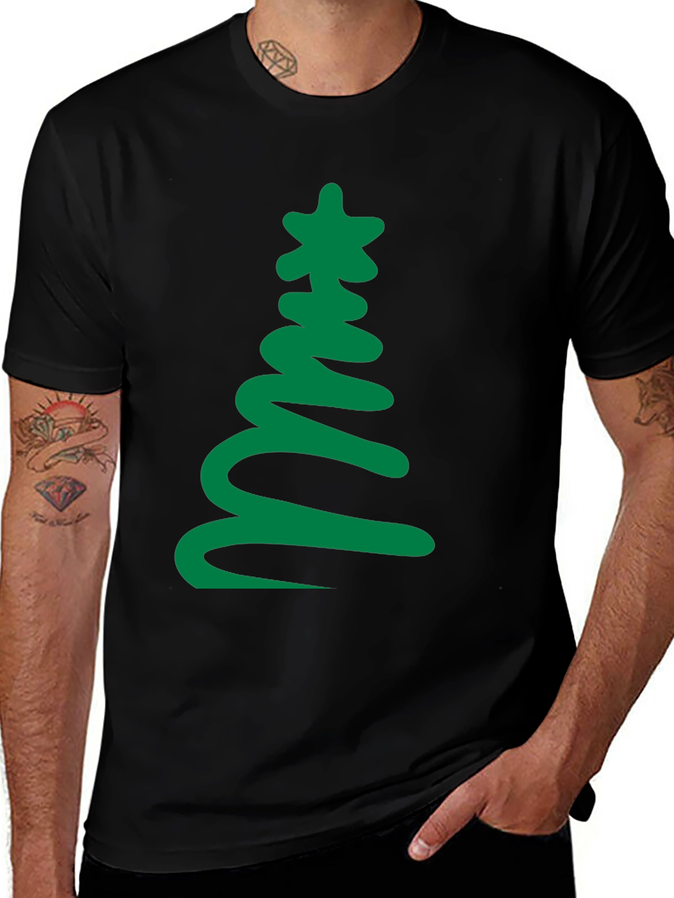 Festive Tree Graphic Tee - Black Holiday Shirt