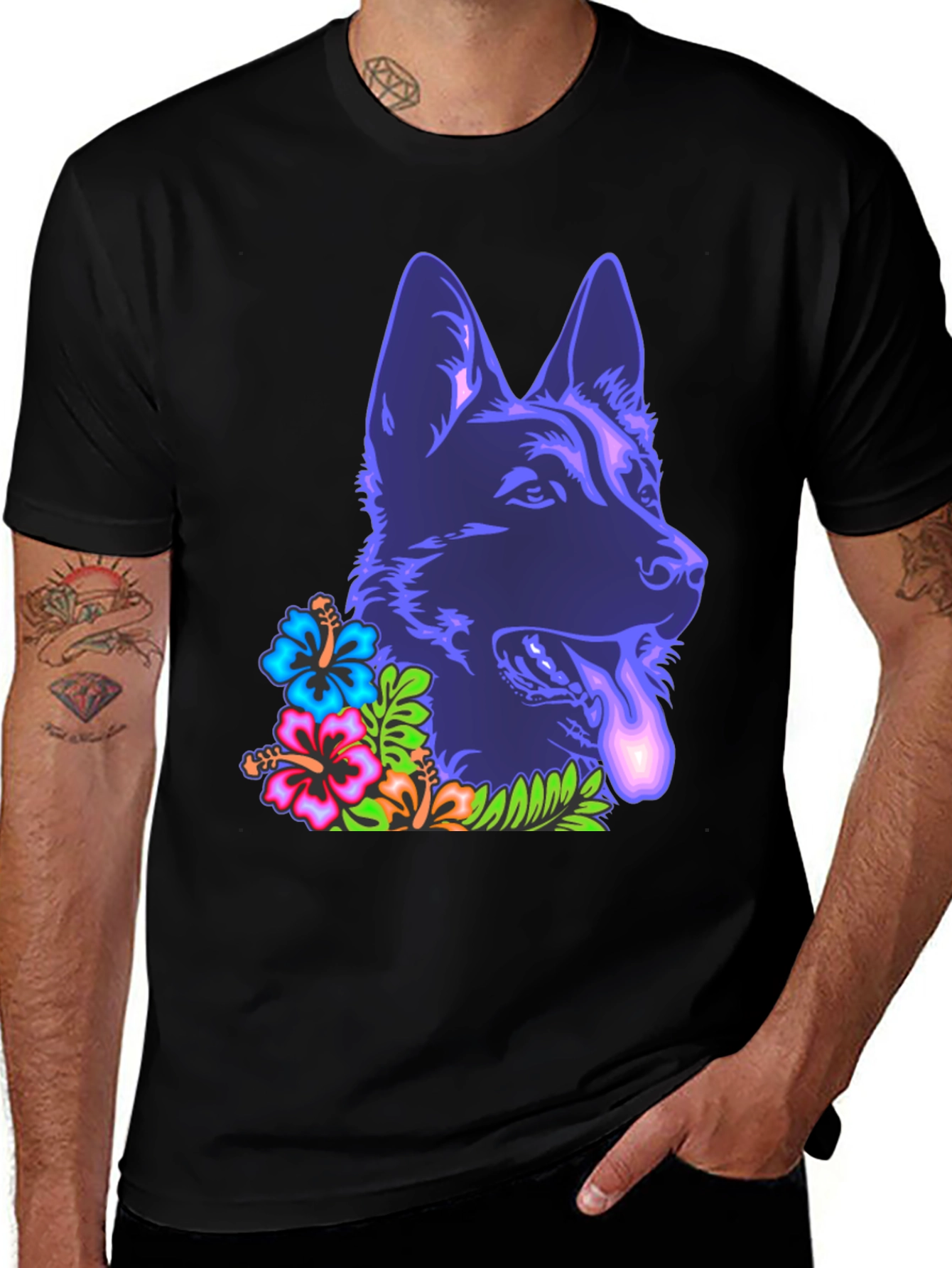 Neon Floral German Shepherd T-Shirt