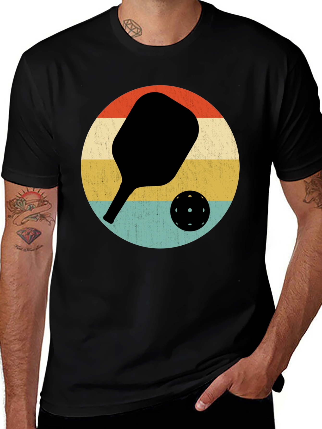 Variant 11 of Retro Pickleball Paddle Graphic Tee - Vintage Style Comfort