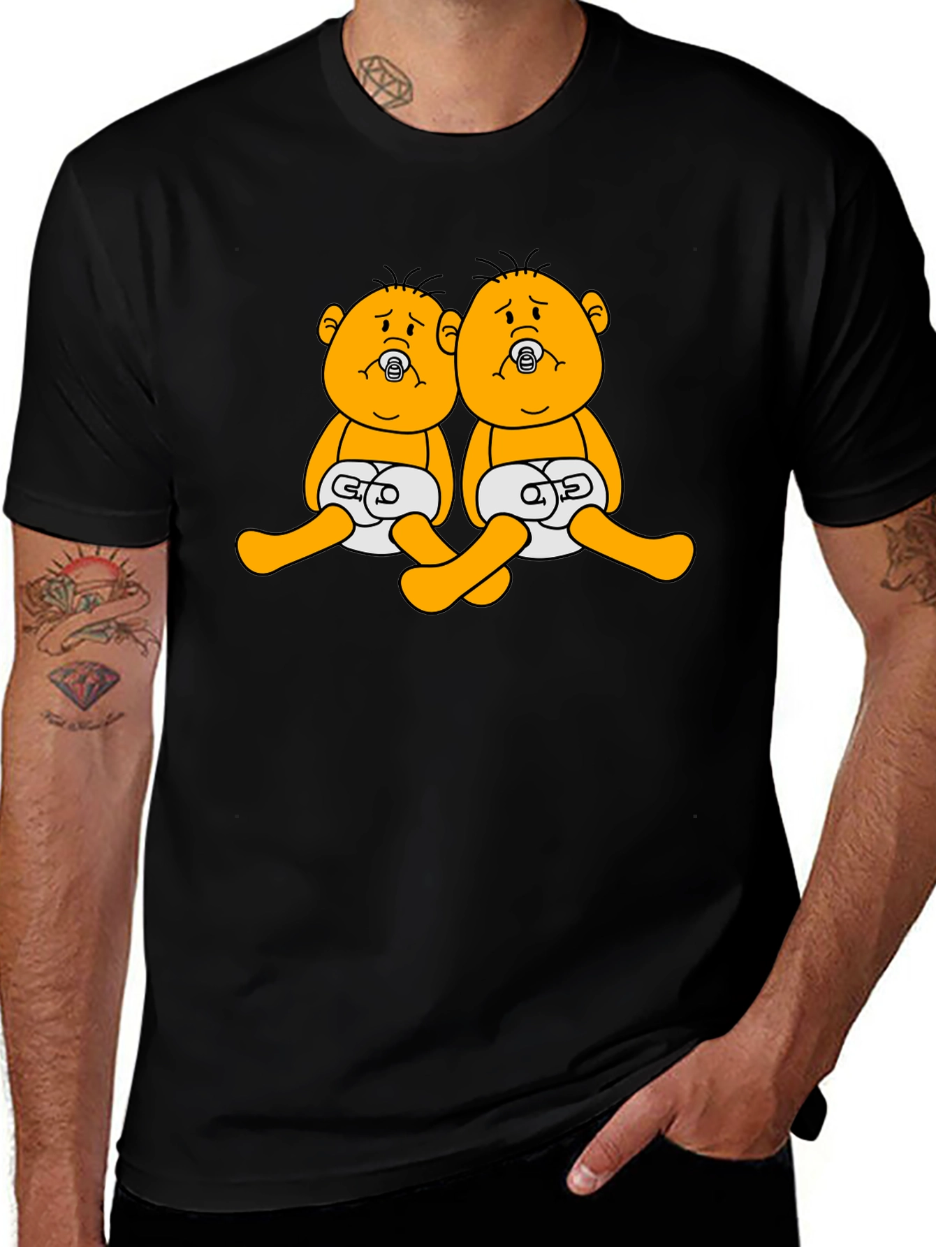 Variant 26 of Funny Twins Cartoon Black T-Shirt