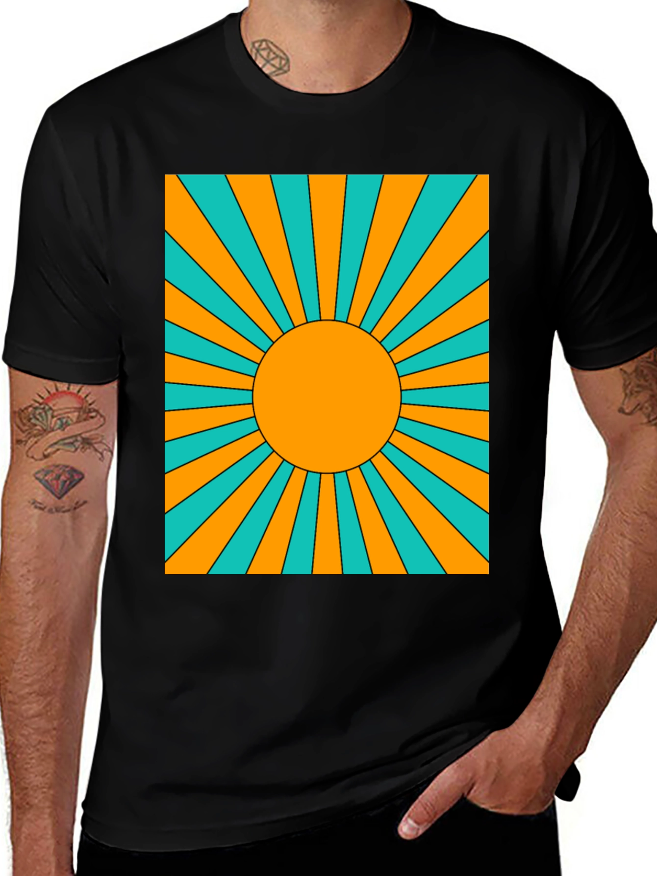 Retro Sunburst Graphic Tee - Black